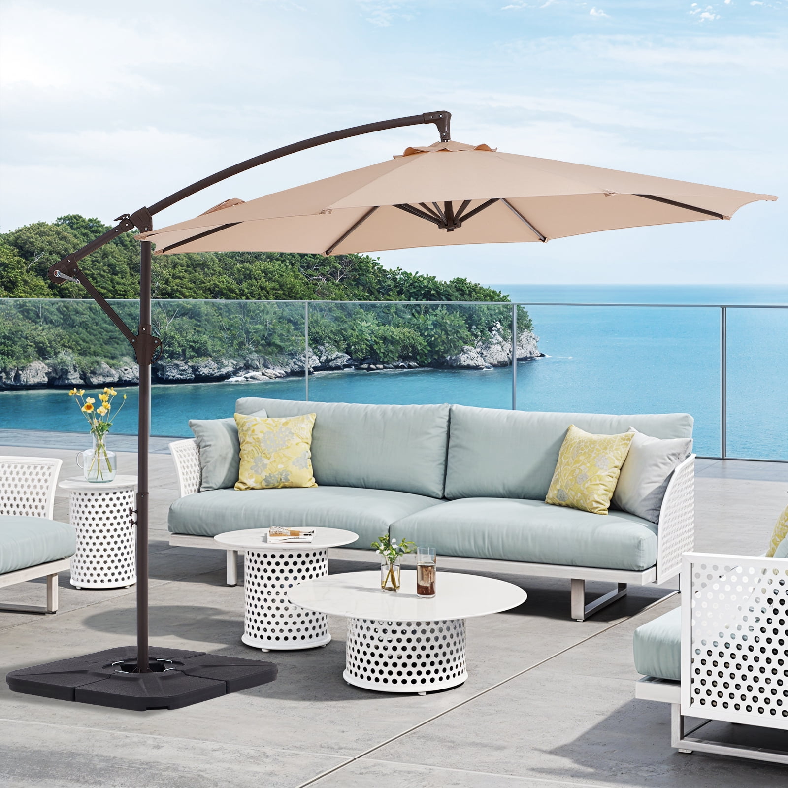 FUNDAZE 10ft Patio Umbrella, Hanging Cantilever Offset Outdoor Umbrella with Adjustable Tilt (Beige, 10 ft) 2inkq