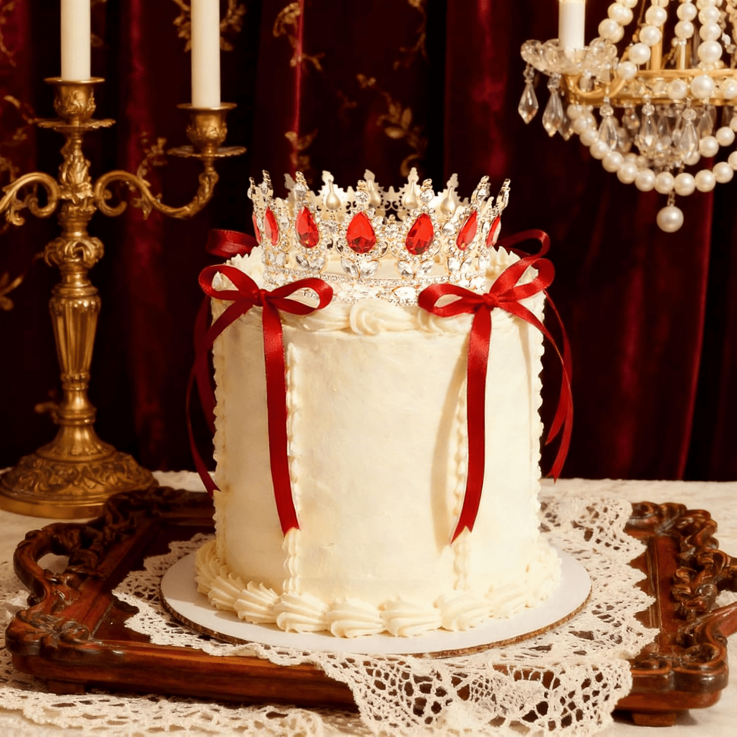 BACH AND BOUJEE Crown Cake Topper Set for Birthday Wedding Party (Red, 19-Piece) m0xhw