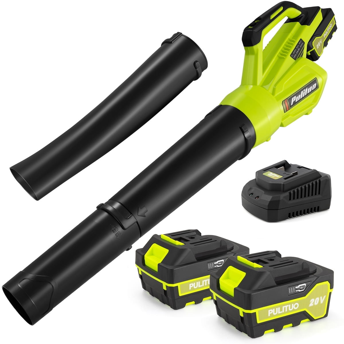 Pulituo Cordless Leaf Blower, 20V Electric Handheld Garden Blower with 2 Batteries and Charger (Green, 2.6 lb) dwbbl