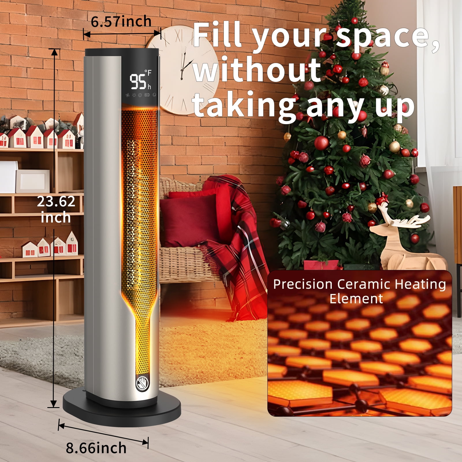 SHYUJAJIE 24 in Oscillating Ceramic Tower Space Heater with Remote Control (Silver, 1500W) ngaty