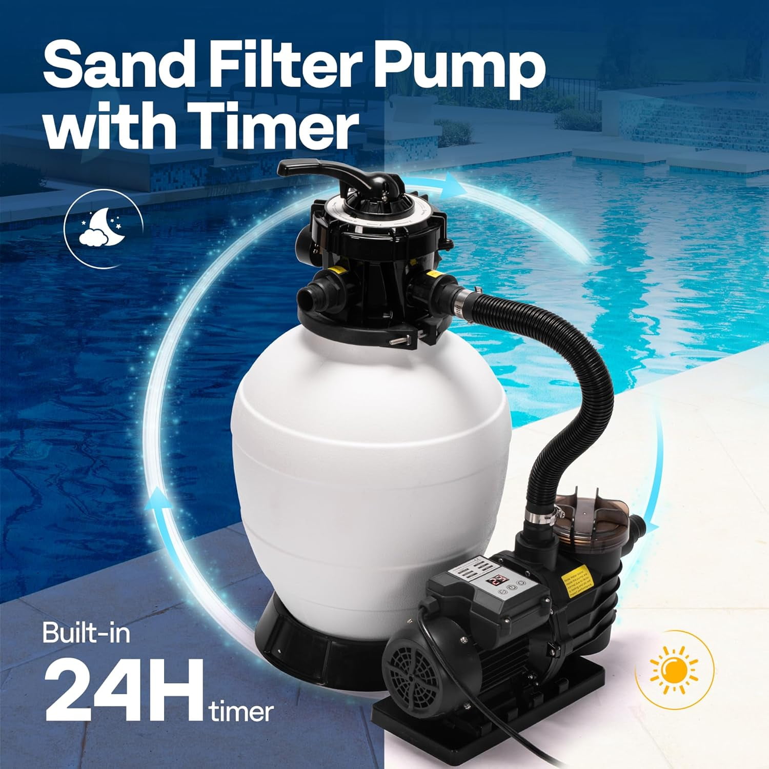SPECSTAR 13 in Sand Filter Pump System with 1/2 HP Motor and 24-Hour Timer (2640 GPH, 55 lb Sand Capacity) xozul