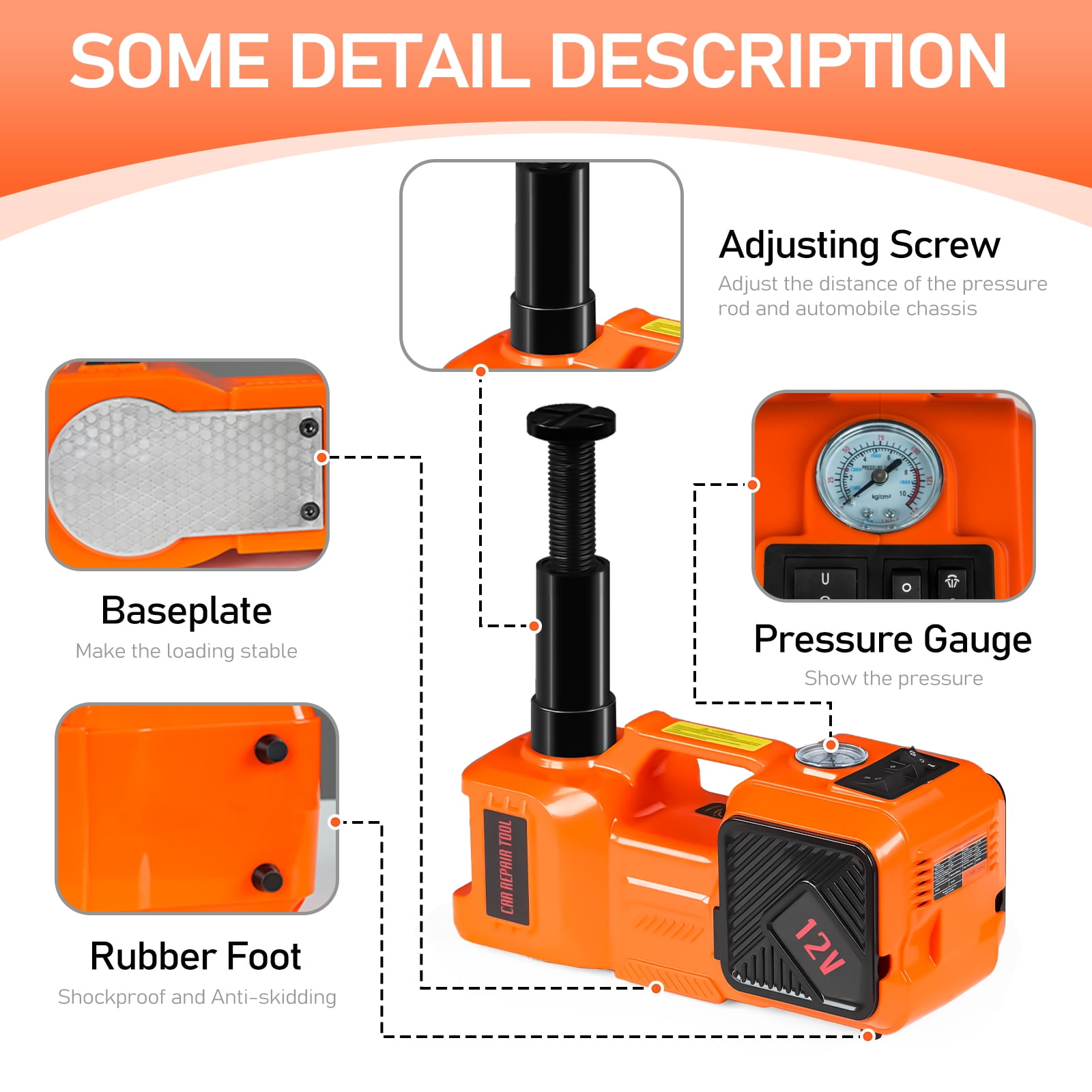Ktaxon Electric Hydraulic Car Jack Kit, 5 Ton Lift Capacity with Impact Wrench, Tire Inflator, and LED Light (Red, 11023 lb) 7v44g