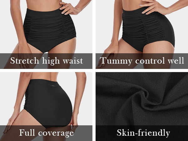 Relleciga Women's High Waisted Bikini Bottom Ruched Tummy Control Swimwear (Black, Small) ybqdi