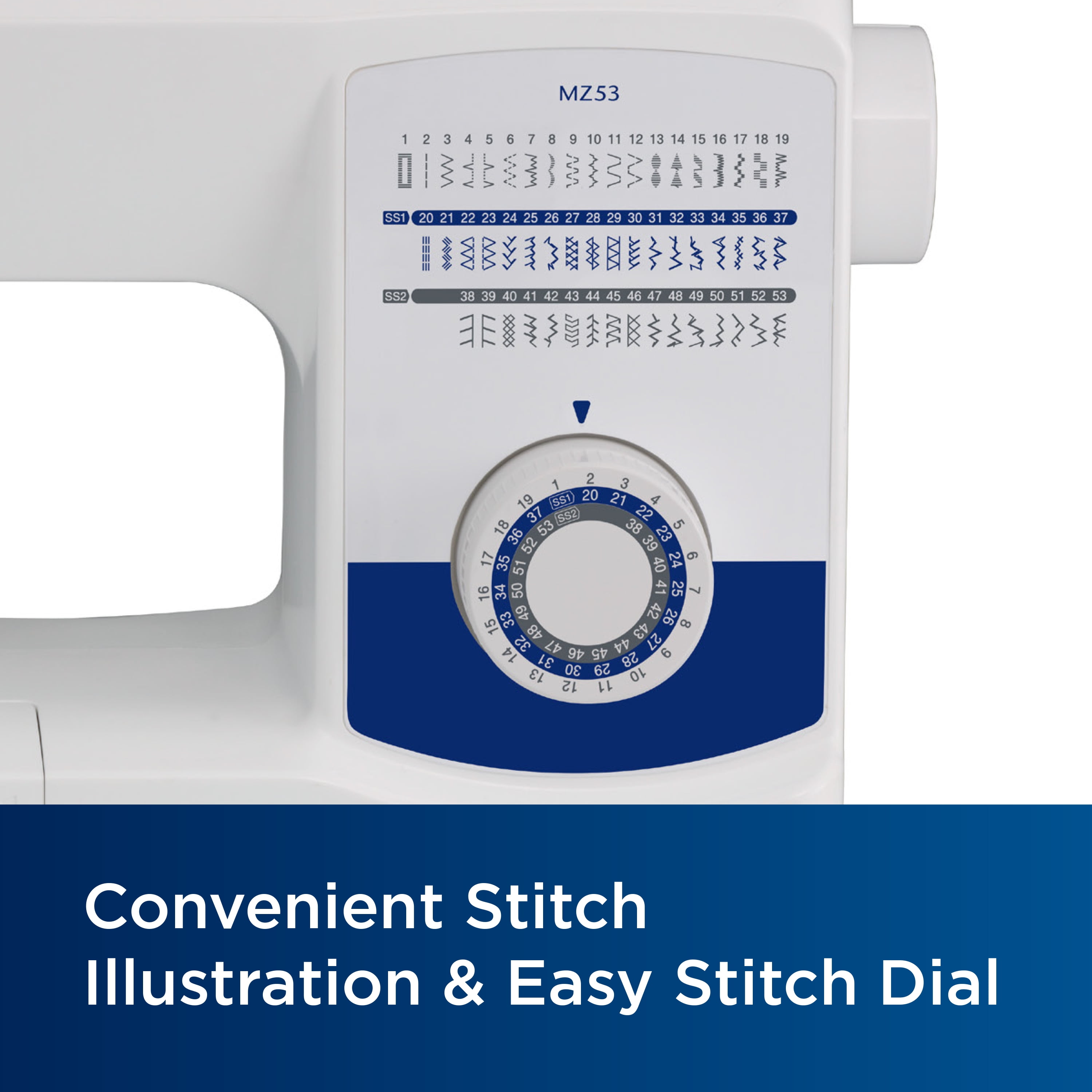 Brother MZ53 Mechanical Sewing Machine with 53 Built-In Stitches and Free Arm (12.32 lb) 3xth7
