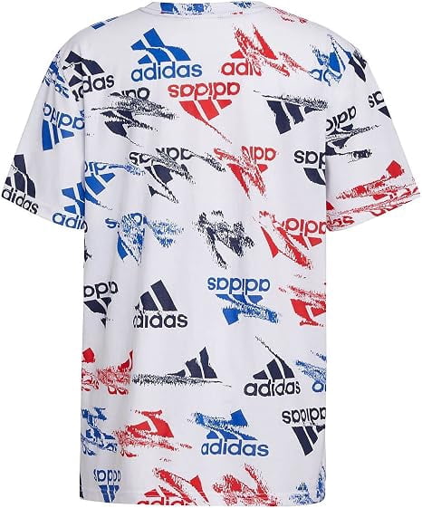 adidas Boys Glitchy Allover Print T-Shirt Breathable Graphic Tee (White/Multi, X-Large) uv6hx