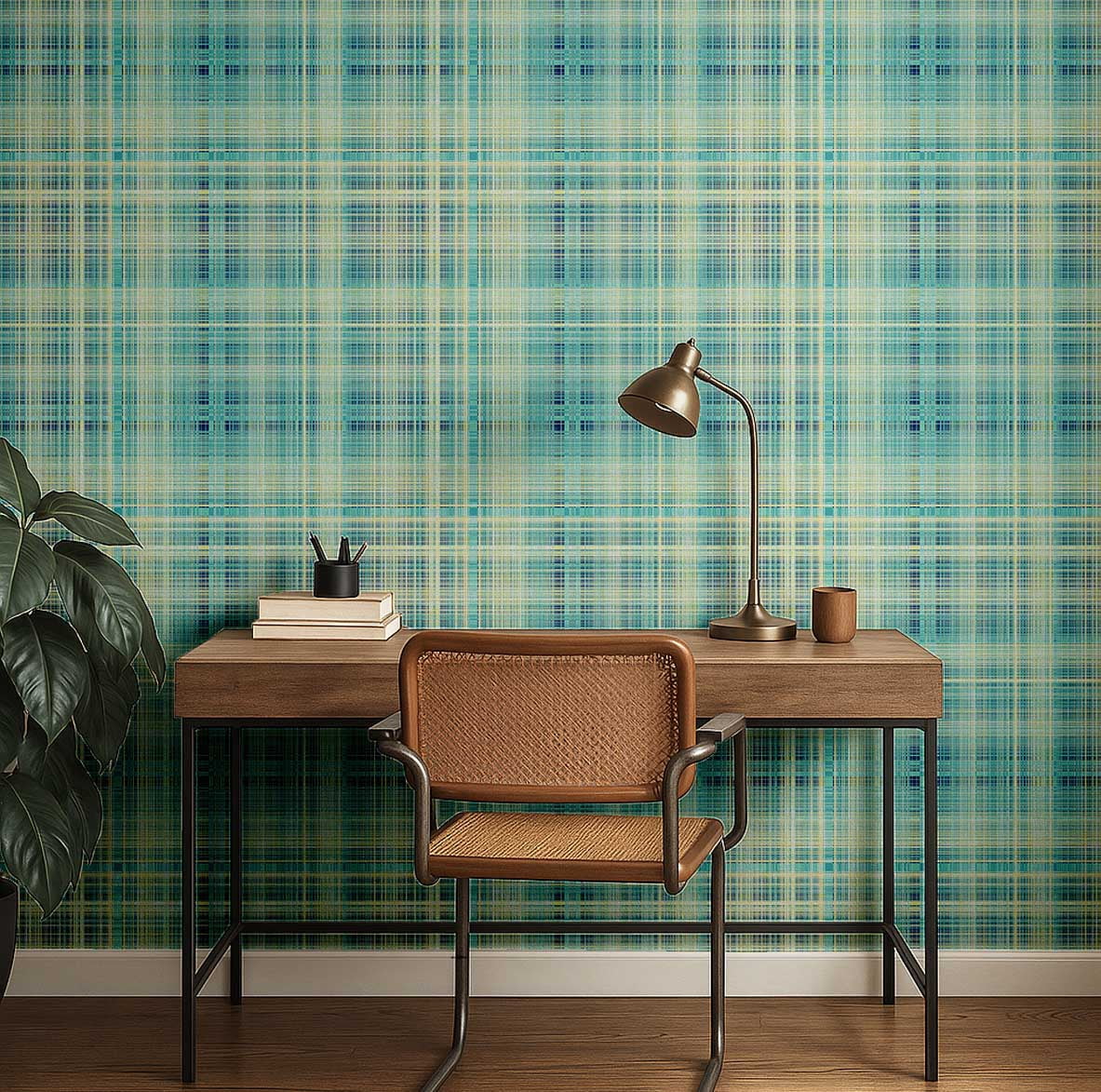 S4Sassy Peel and Stick Wallpaper, Removable Vinyl Contact Paper for Accent Walls, Aqua Plaid Print (Green, 25 in x 120 in) oopgh