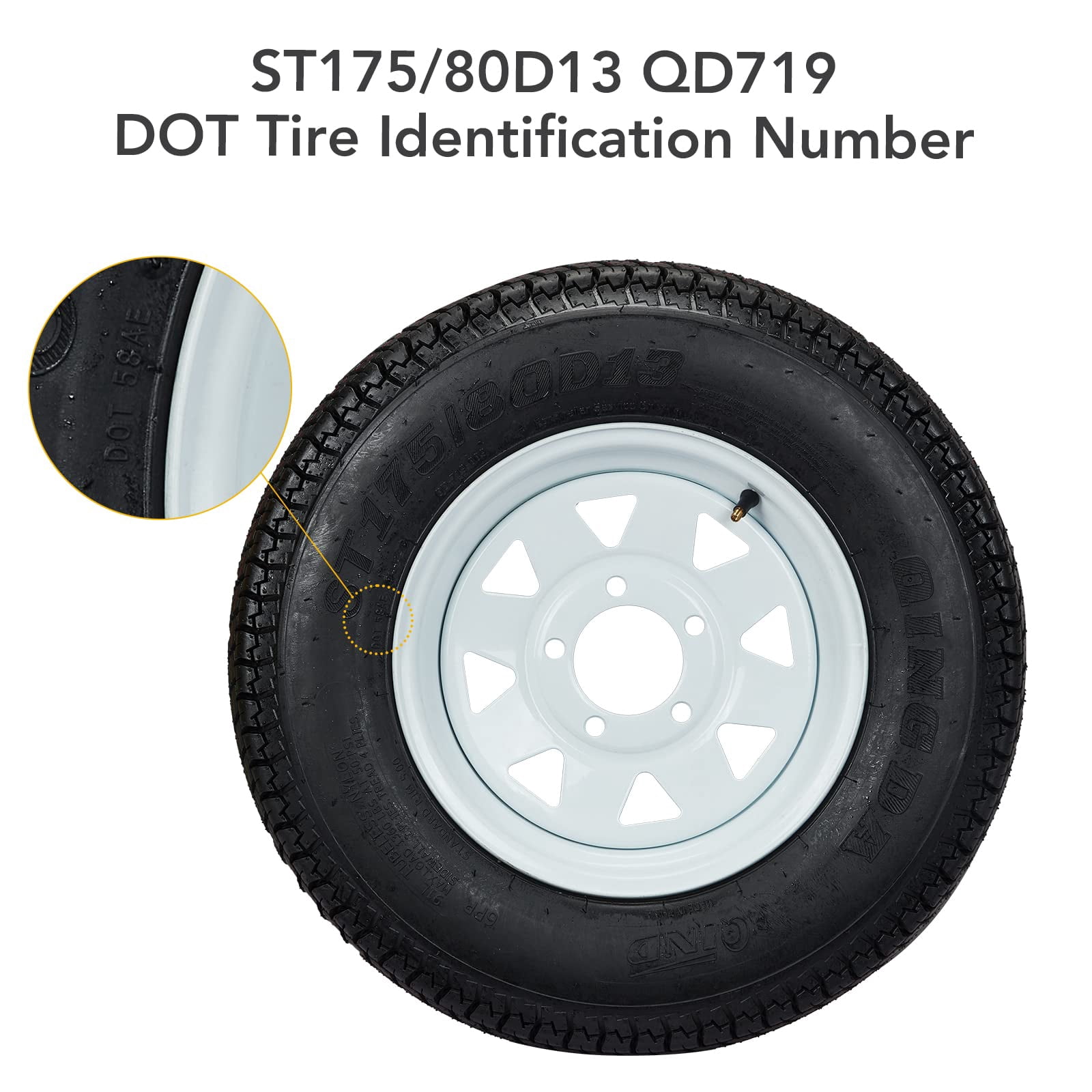 Maritcute ST175/80D13 Trailer Tires and Rims Set (White, 13 in, 2 Pack) ot4xd