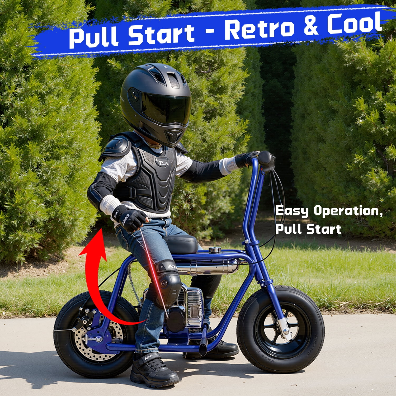 TOXOZERS 50cc Gas-Powered Mini Dirt Bike, Off-Road Motocross Starter for Kids (Blue, 150 lb Capacity) ktuu3