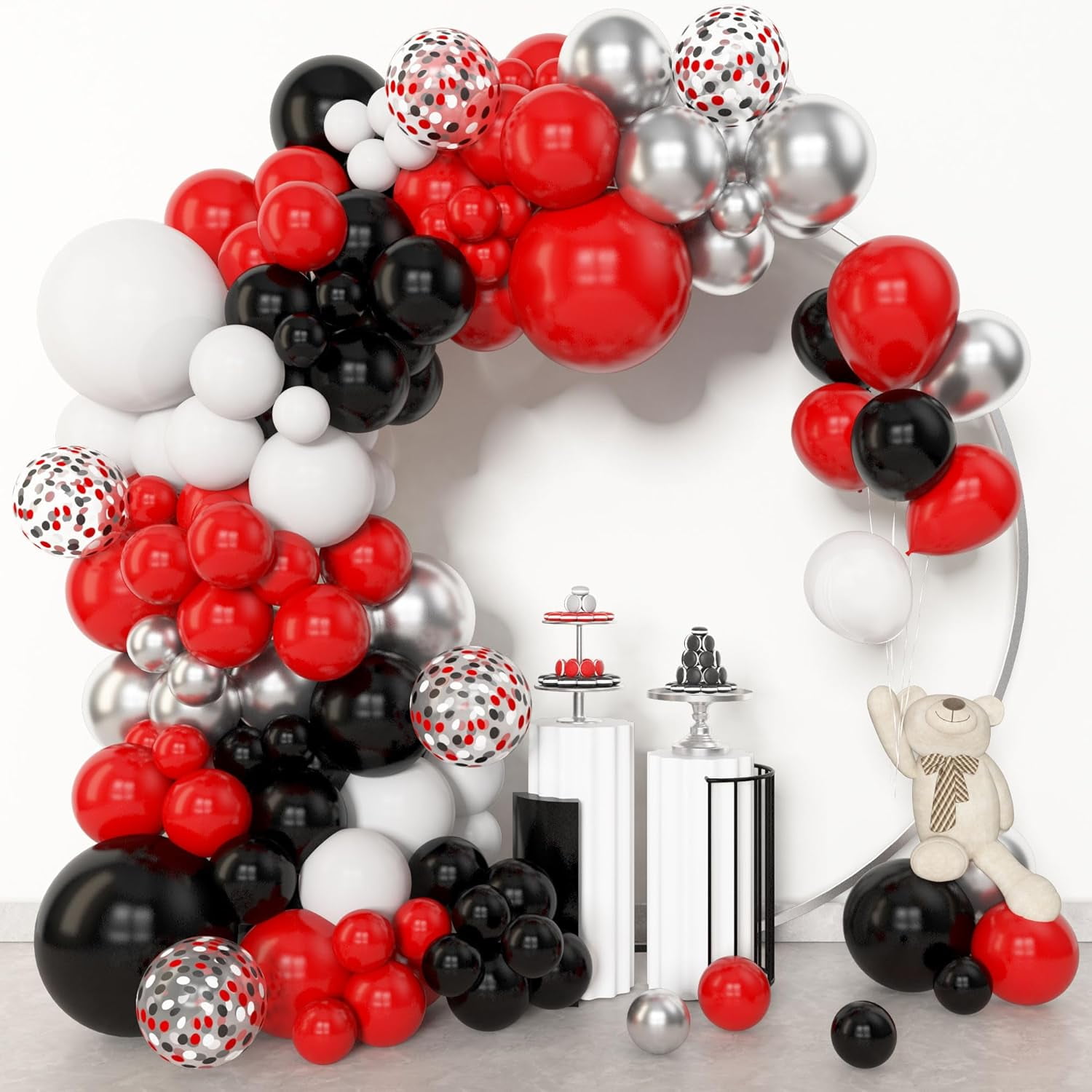 Generic Balloon Arch Garland Kit (153-Piece Set, Red Black White Silver Metallic Confetti Latex Balloons, 5 in to 18 in) 2th79