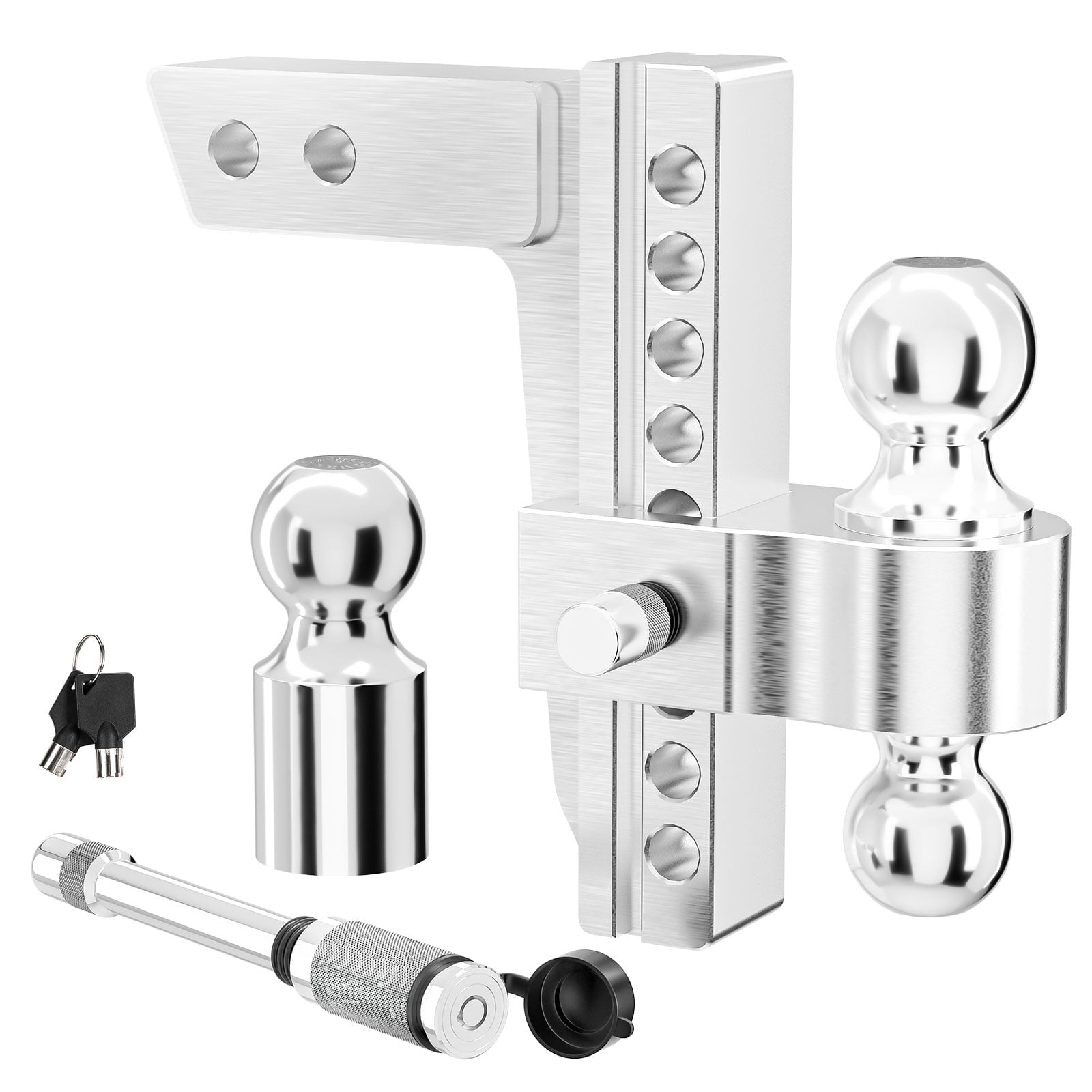 Crtynell Adjustable Trailer Hitch (2 in Receiver, 8 in Drop/Rise, 12,500 lb Capacity, Aluminum, Includes 3 Tow Balls and Locks) oy3mx