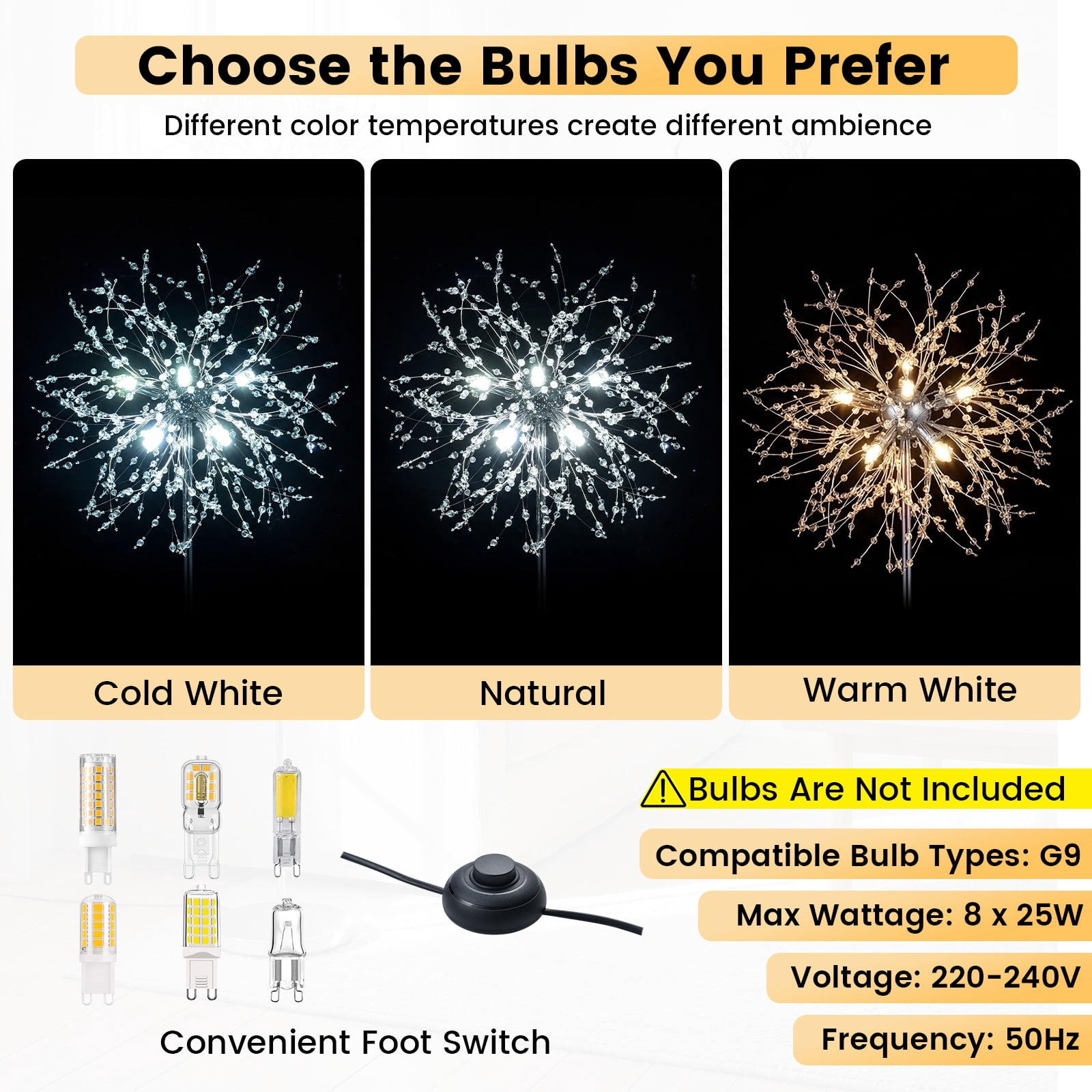 Gymax Crystal Floor Lamp Dandelion Style Standing Light with Foot Switch (Silver, 63 in) 9vs9v