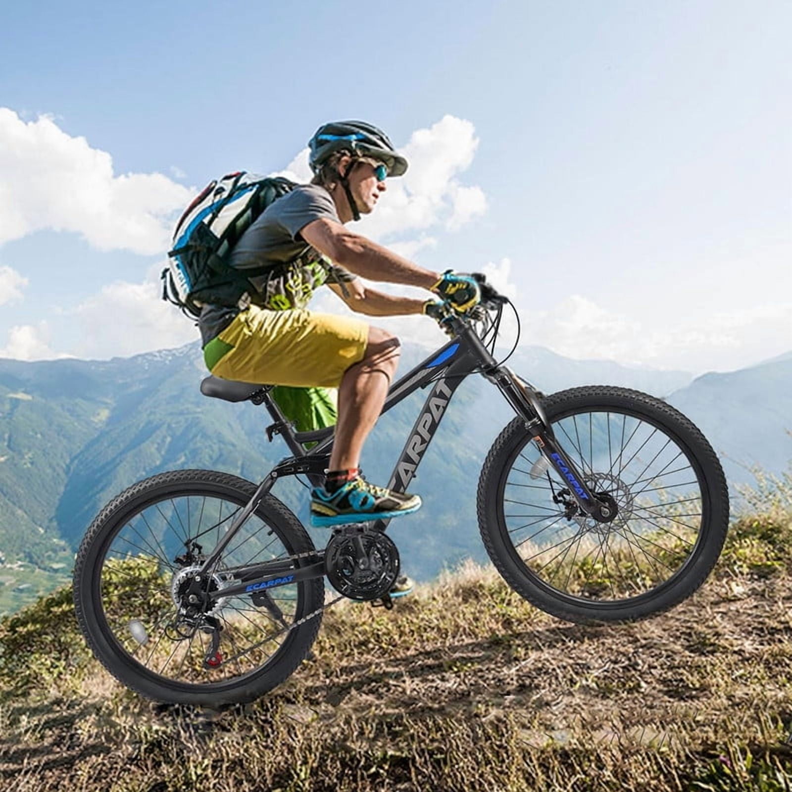 SYOSCHL 24 Inch Mountain Bike, 21-Speed Dual Full Suspension Bicycle with High Carbon Steel Frame (Black, 24 in) r14fp