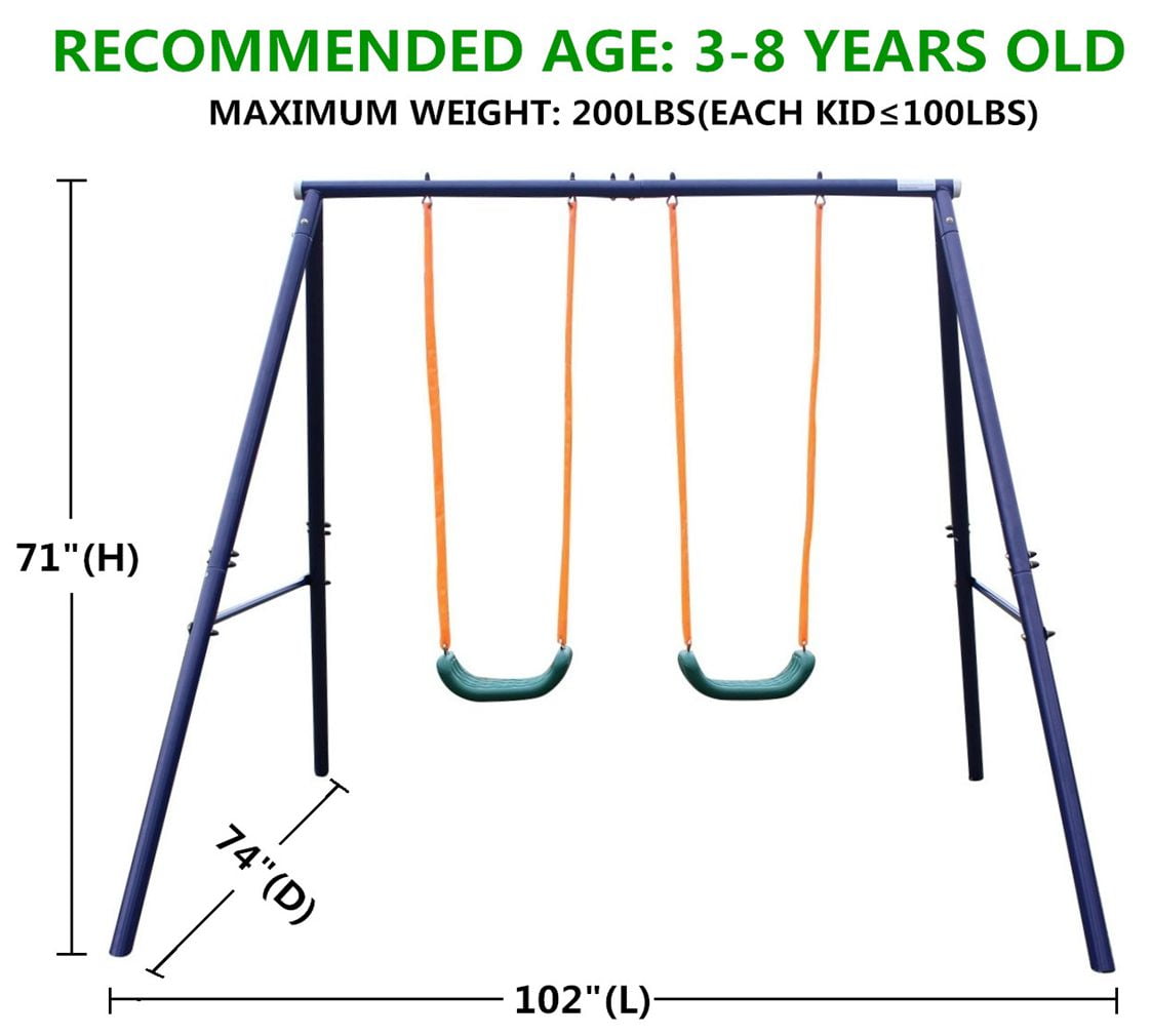 Leumius Two Station Swing Set for Kids Outdoor Backyard Play Equipment (Green, 1 Set) rb94d