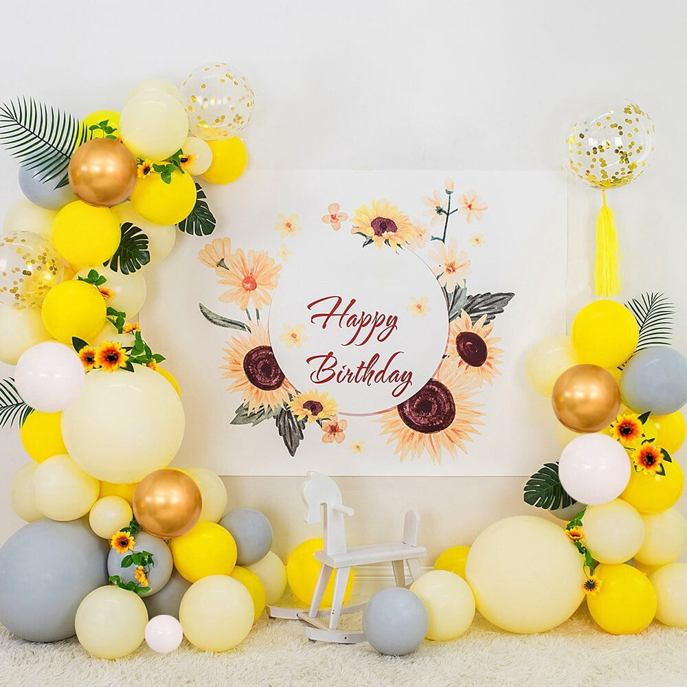 MMTX Sunflower Balloon Arch Garland Kit, Pastel Yellow Grey White and Gold Party Decorations with Artificial Vine (100 Pieces) 0tsha