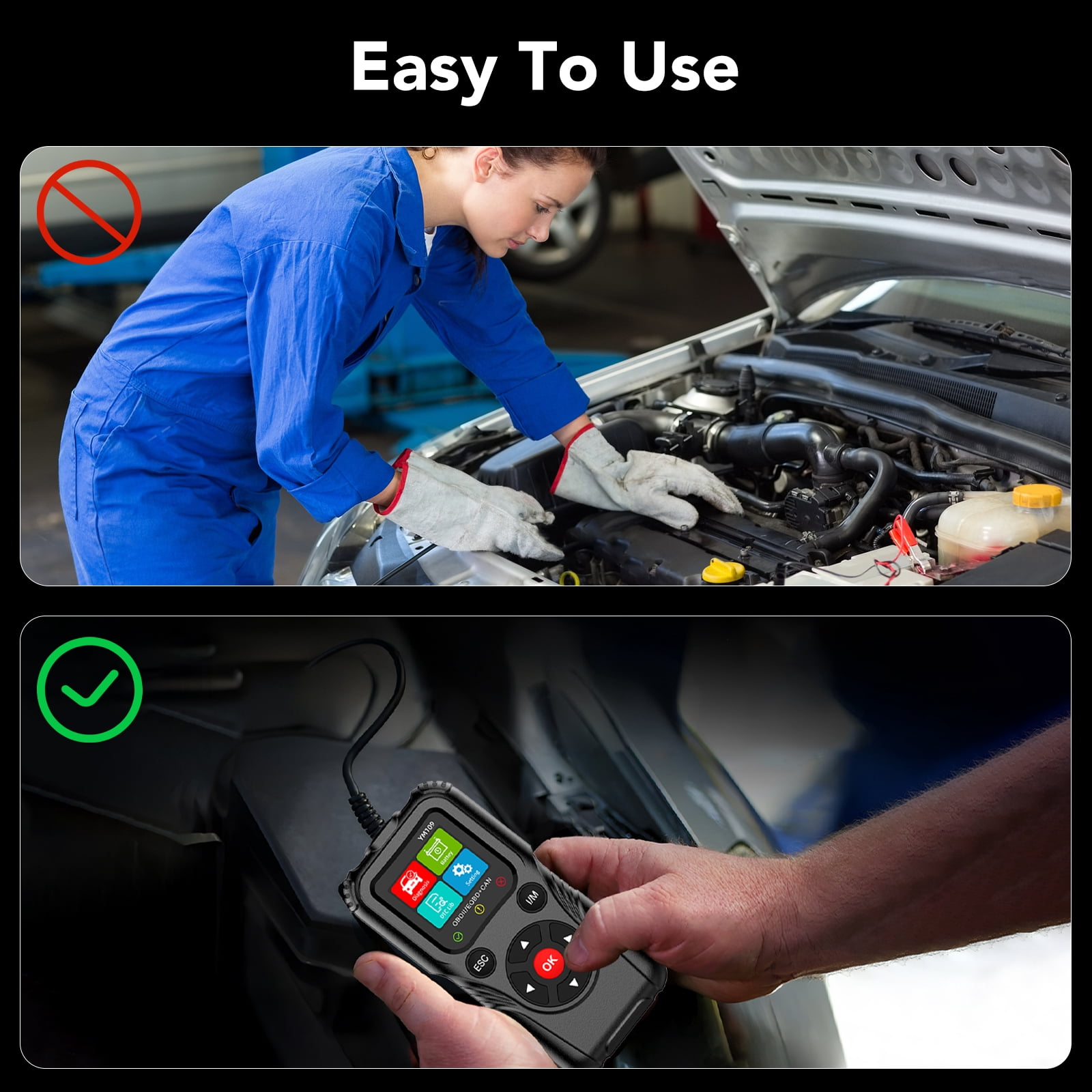 KT1 OBD2 Scanner Car Code Reader Diagnostic Tool for Check Engine Light (Black, 2.8 in Display) k5zb7