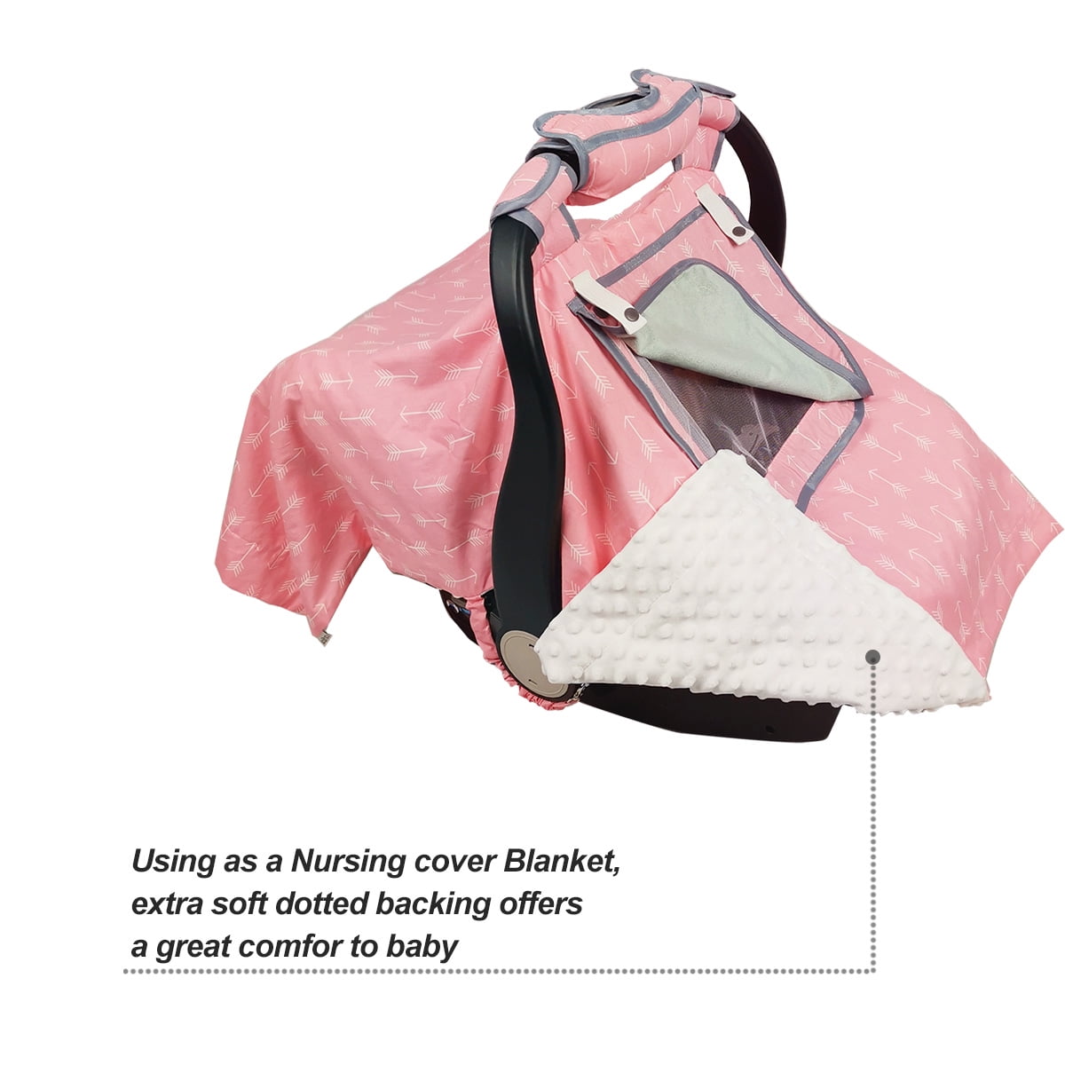 ICOPUCA Baby Car Seat Canopy & Carrier Cover (Pink with White Dots, 38 in x 30 in) iz3u1