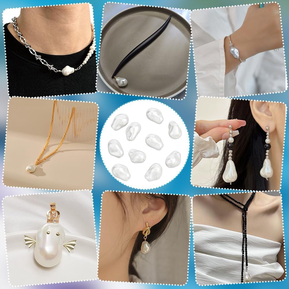 Hobbspring Electroplated Glass Imitation Pearl Beads for Jewelry Making (White, 10 Pieces) wb8ex