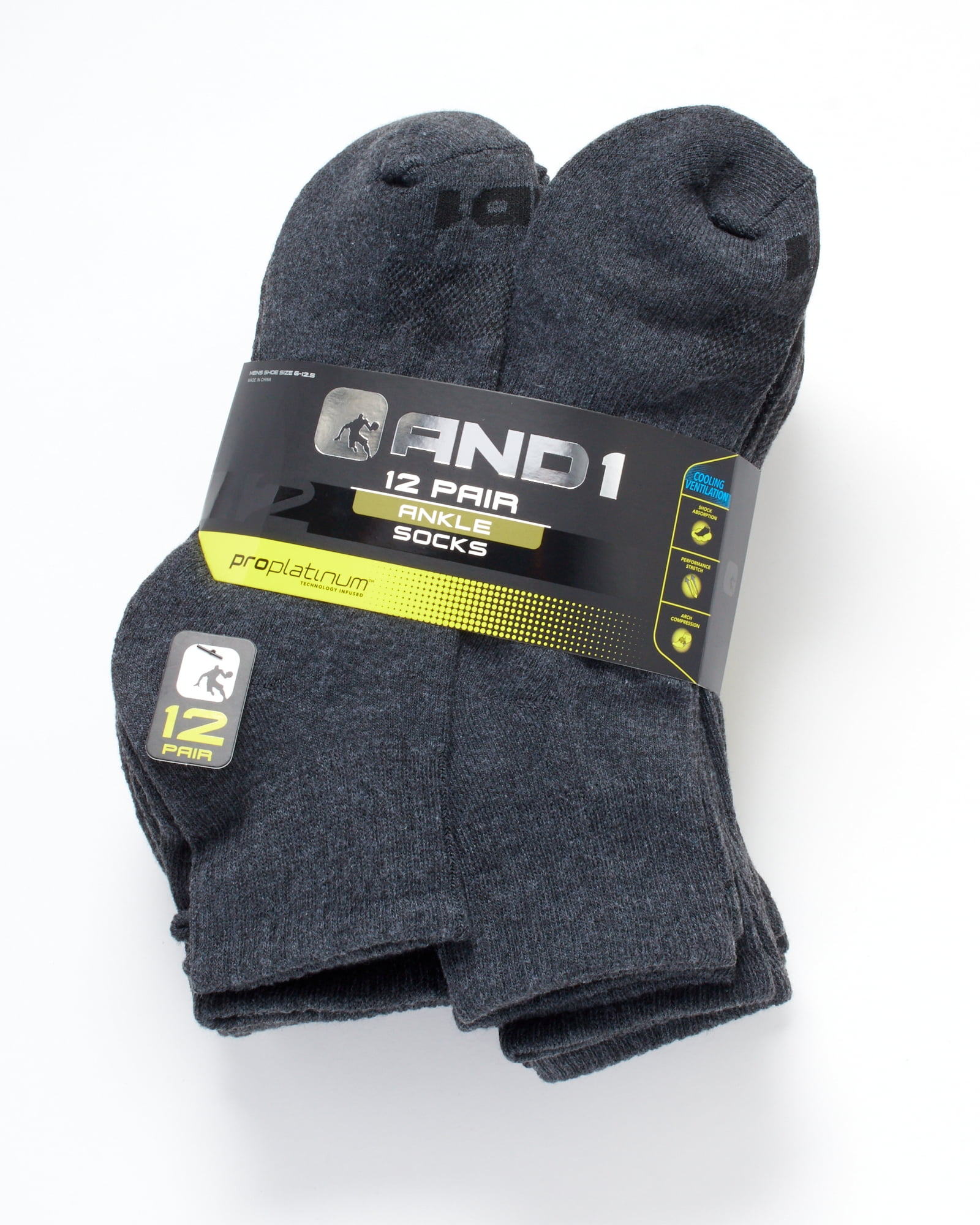 AND1 Men's Cushion Quarter Socks, Arch Support Athletic Socks (Grey, 12 Pack) mo9mf