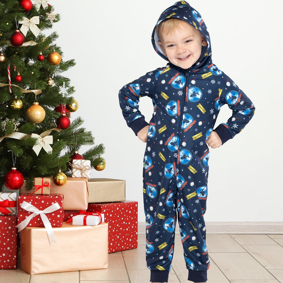 PJammy The Polar Express Toddler Kids' Hooded Footless One-Piece Pajama (Blue, 3T) eevop