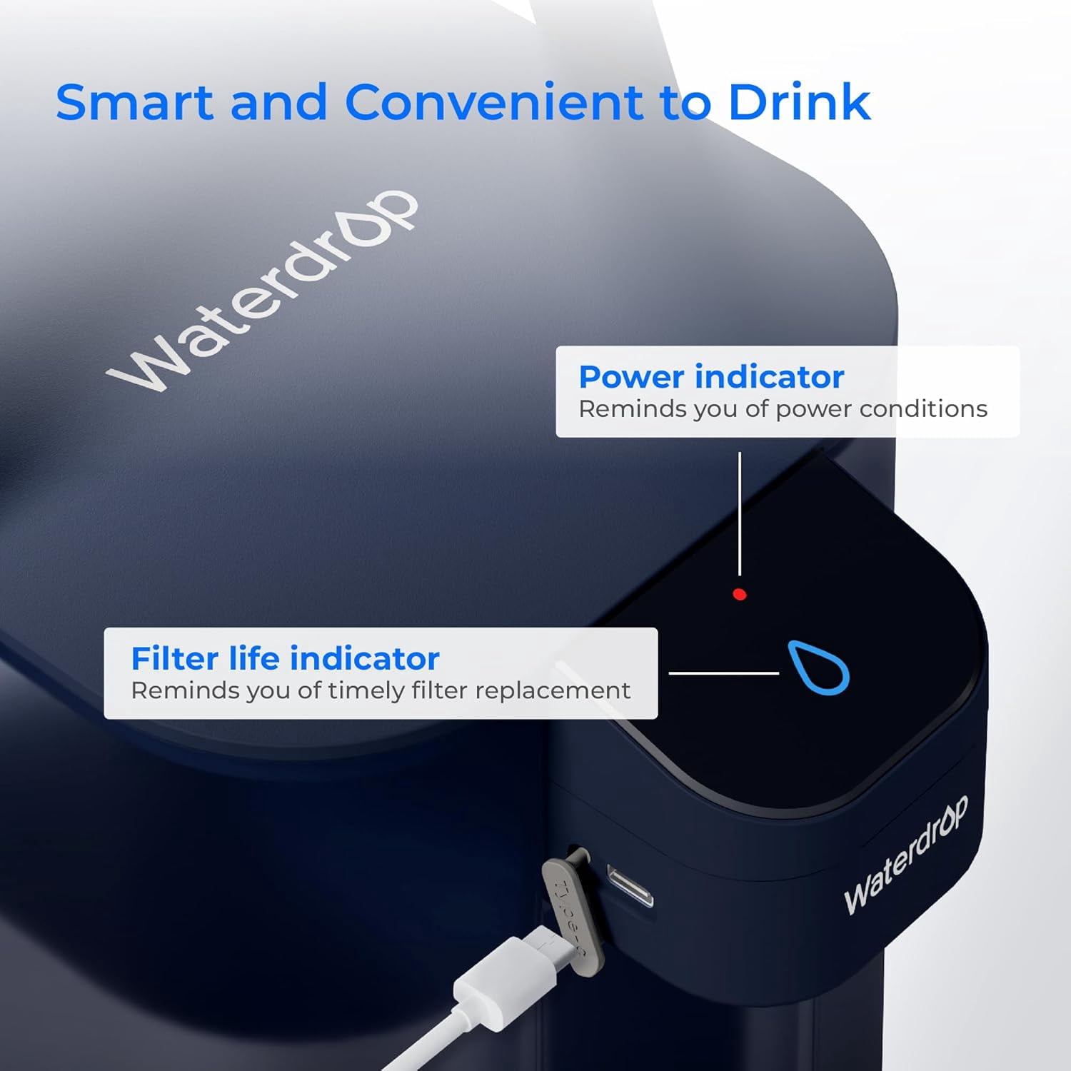 Waterdrop Electric Water Filter Pitcher, Countertop Filtration System for Chlorine, Lead, and PFAS Reduction (Blue, 15-Cup) 2fcuy