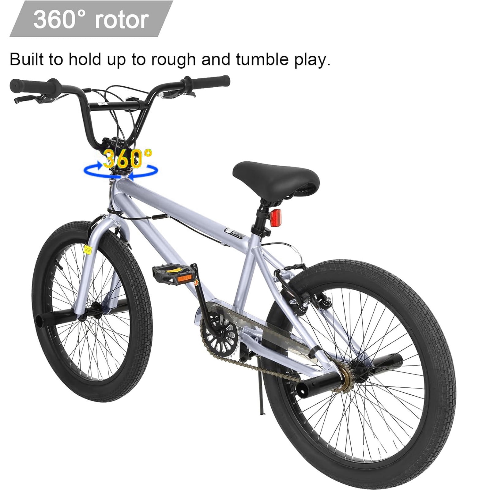 Hykolity 20 in BMX Freestyle Bike with 4 Pegs and V-Brakes (Silver, 20 in) be5vr