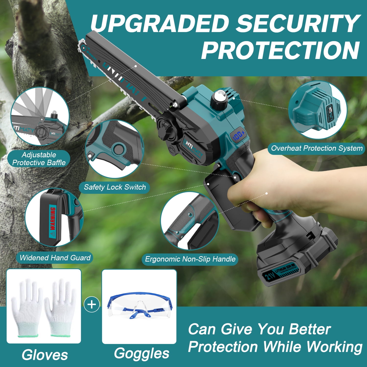 UNTIMATY Cordless Mini Chainsaw for Tree Trimming and Wood Cutting (Blue, 6 in) i8jxn