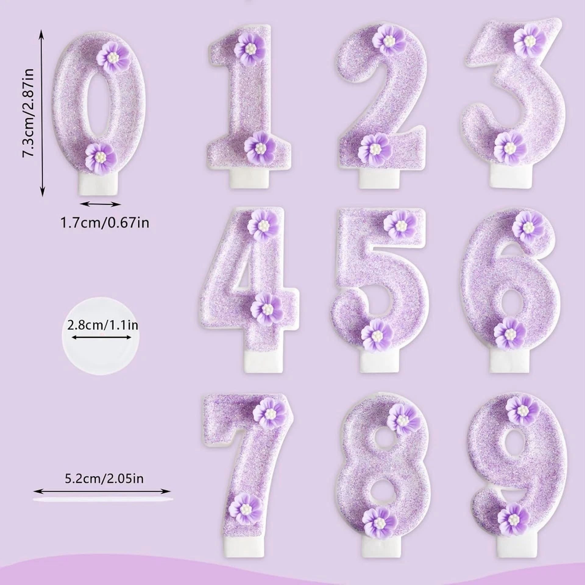 VAULT Number Birthday Cake Candle with Floral Design (Purple, 2.95 in) vc8xg