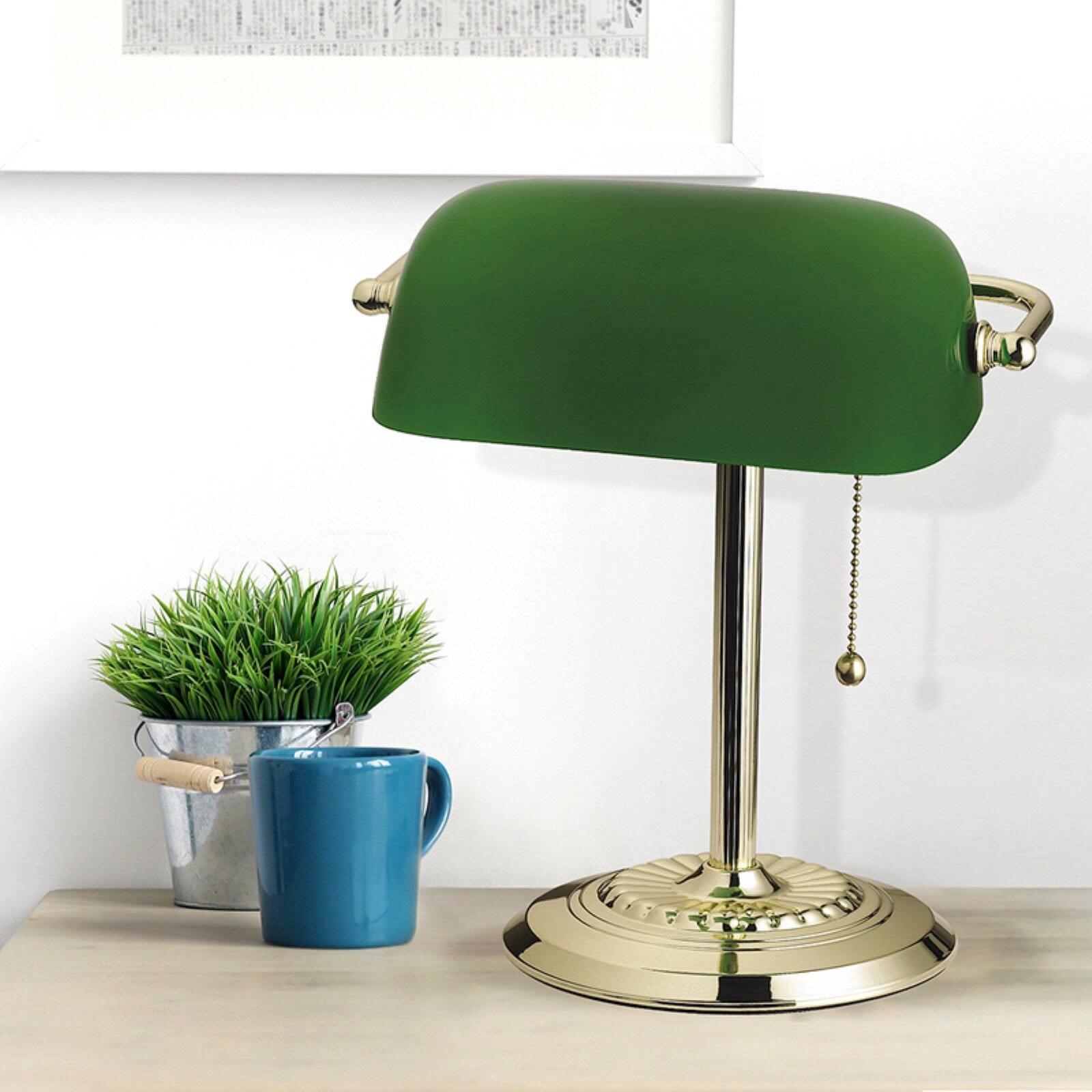 Catalina Traditional Banker's Desk Lamp, Vintage Style with Pull Chain Switch (Green, 13.5 in) w28yb