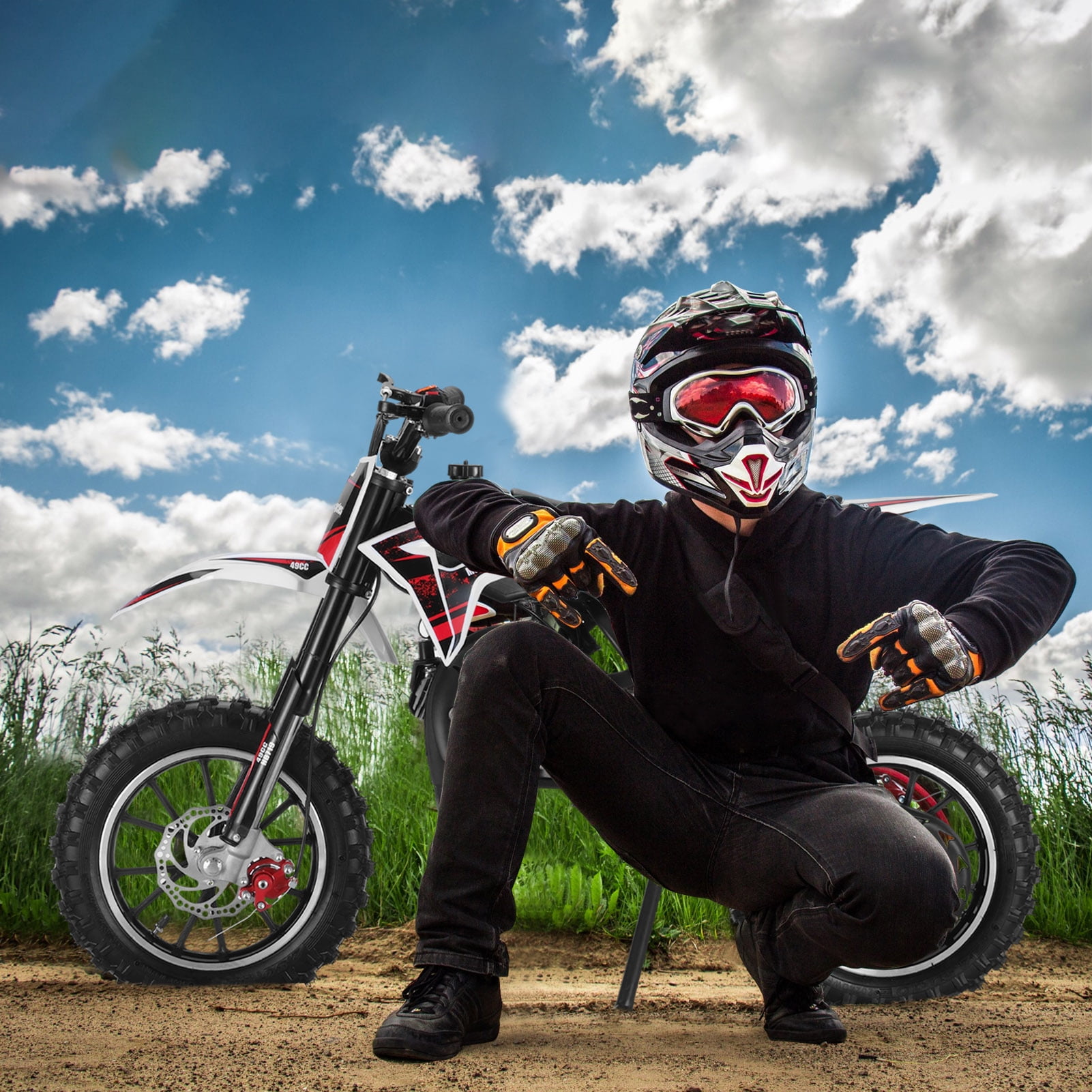 Meileang 49cc Kids Dirt Bike Off-Road Motorcycle with Dual Disc Brakes and Shock Absorbers (Black, 330 lb Capacity) 0cagn