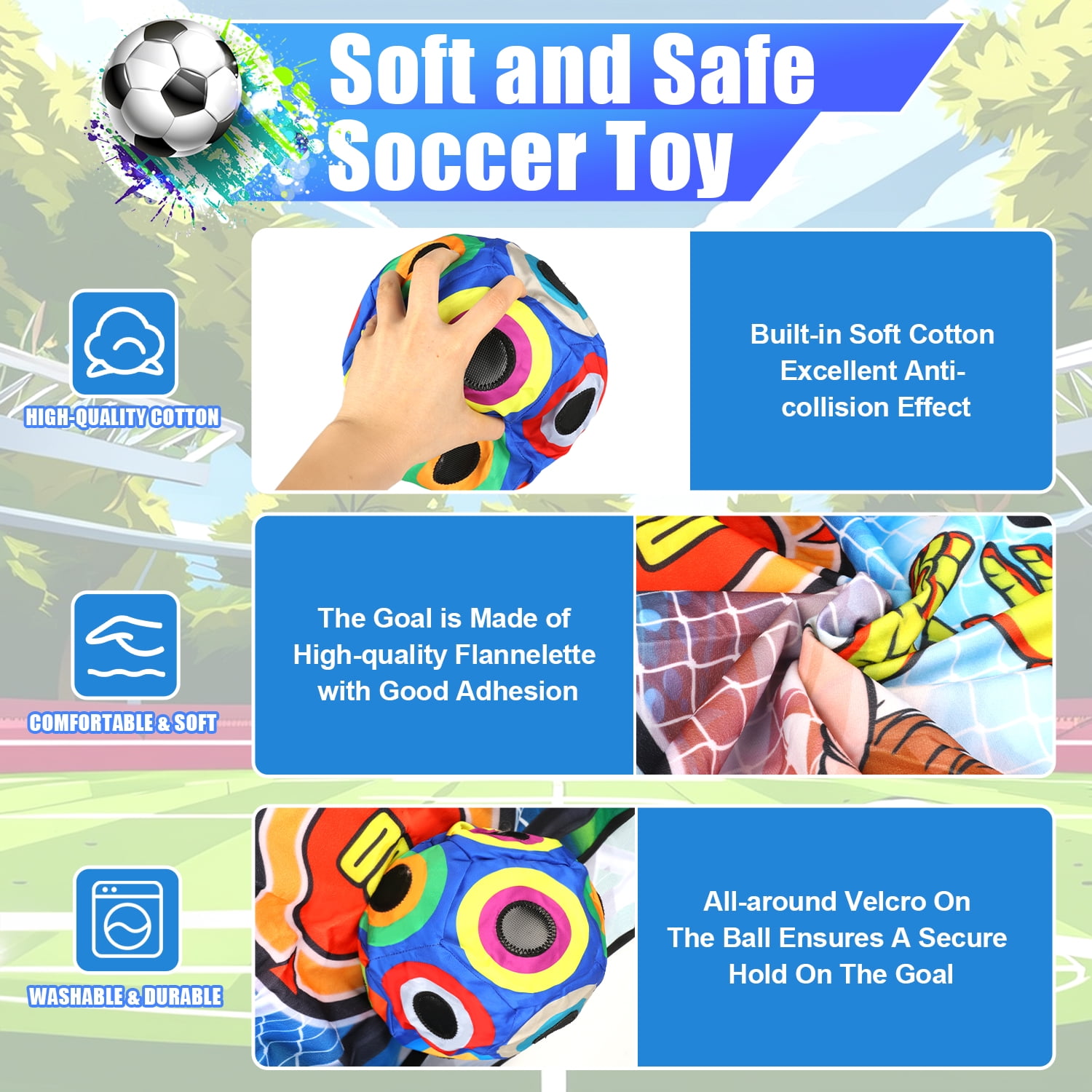 UUSUOO Soccer Toss Game Set for Kids, Indoor and Outdoor Interactive Sports Activity with 2 Balls and 1 Flannel Target (One Size) ogwms