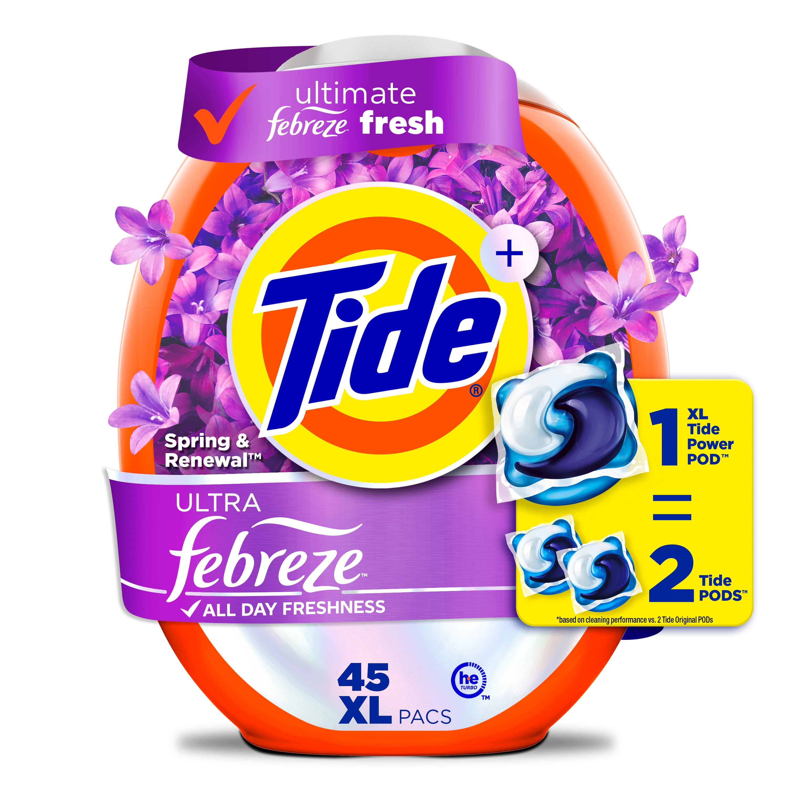 Tide Power PODS Laundry Detergent Pacs with Febreze Odor Eliminators, Spring & Renewal (45 Count) vr5sc