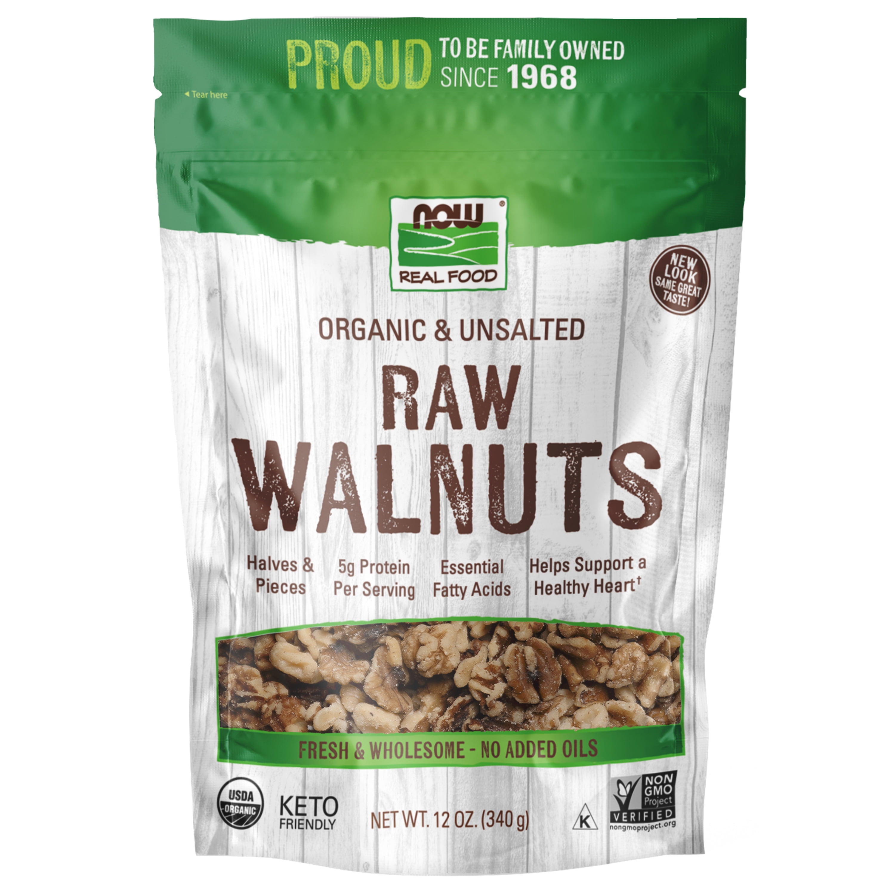 NOW Foods Certified Organic Raw Walnuts, Unsalted Halves and Pieces (12 oz) go9t0