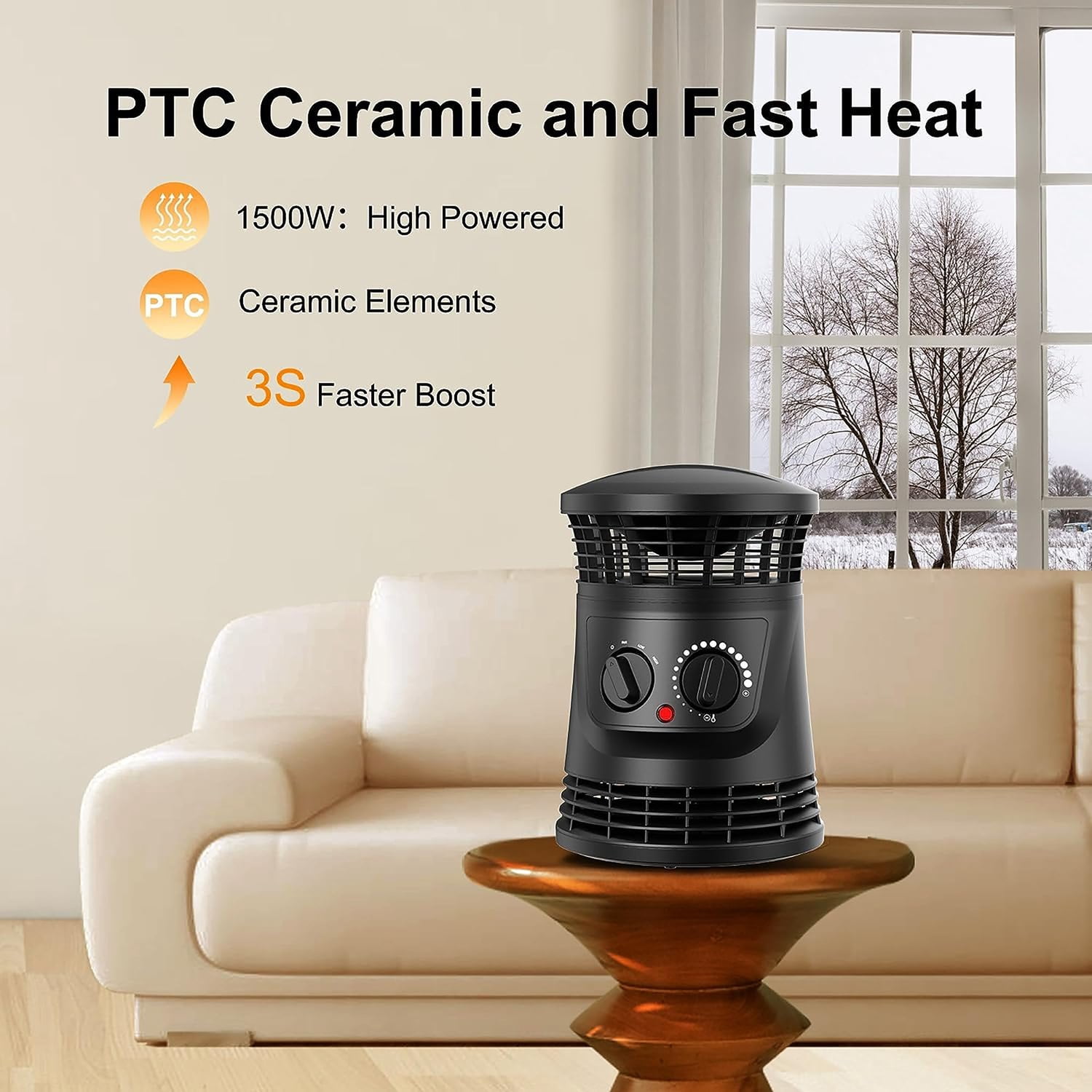 Lifesmart 360 Surround Ceramic Heater with Adjustable Thermostat (Black, 1 Unit) x8x02
