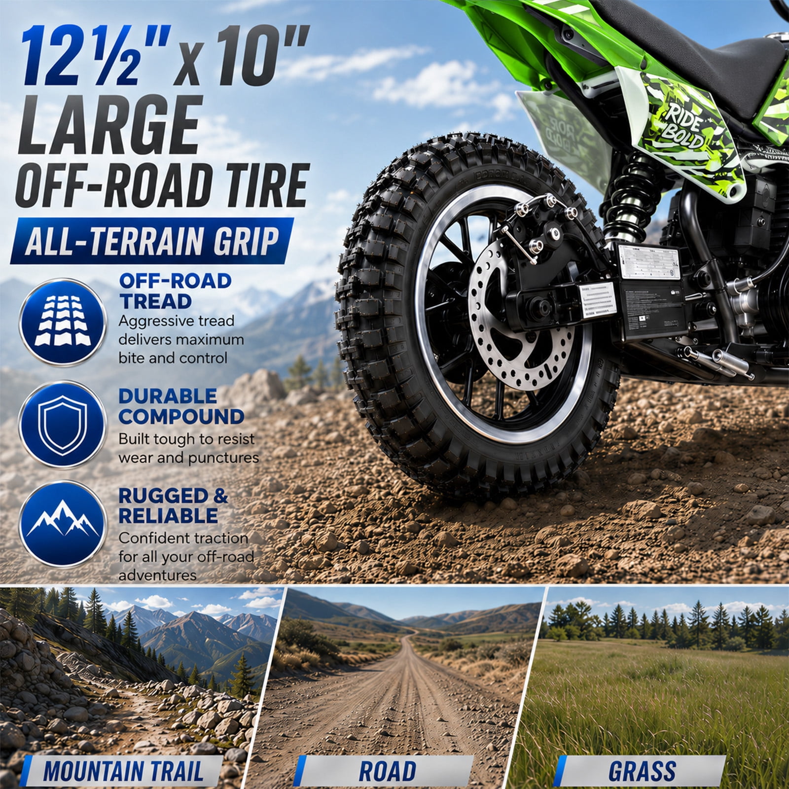 IVFJFV 39cc 4-Stroke Gas Dirt Bike for Beginners, Mini Off-Road Motorcycle with Disc Brakes and Rear Suspension (Green, 48 lb) 5981e