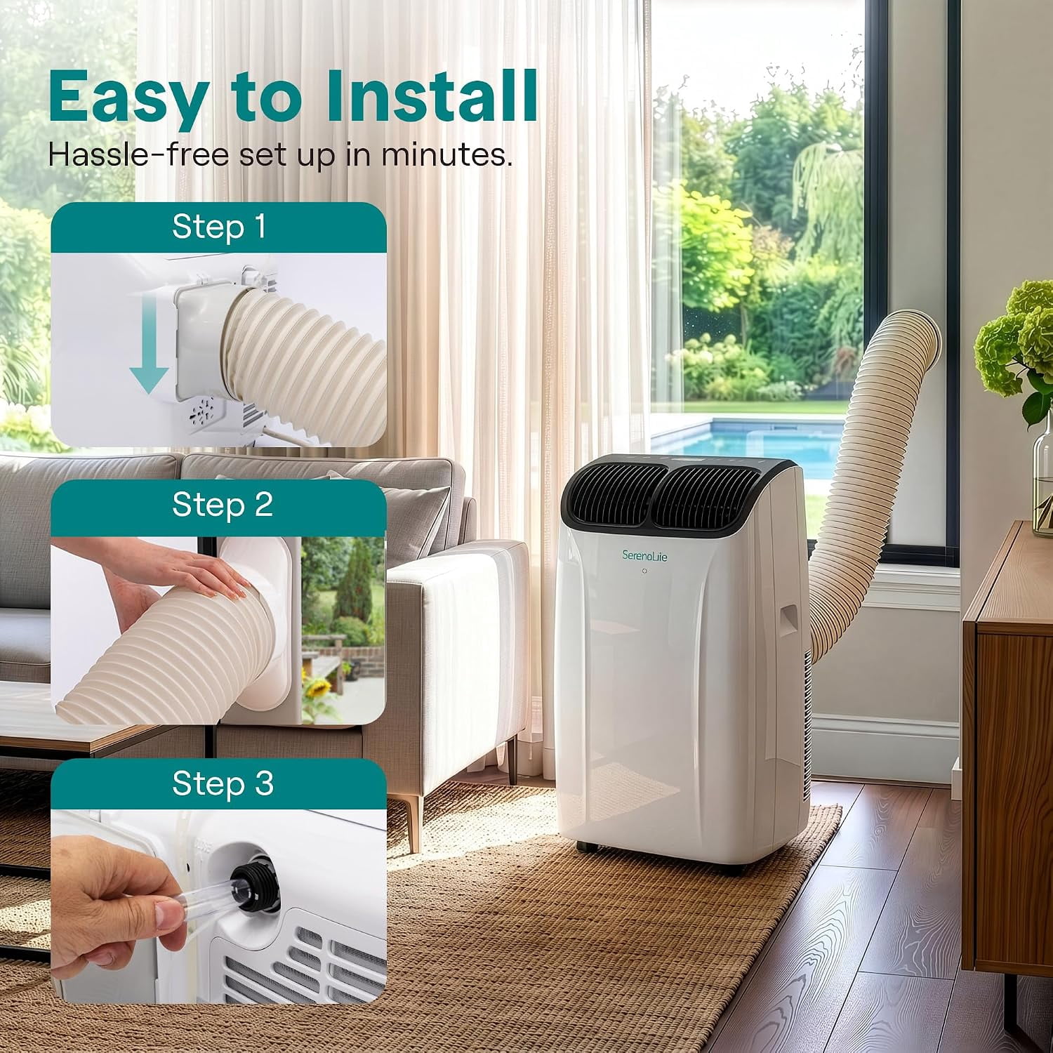 SereneLife 16,000 BTU Inverter Portable Air Conditioner with Heat & Wi-Fi (White, 850 Sq Ft) rtv9i