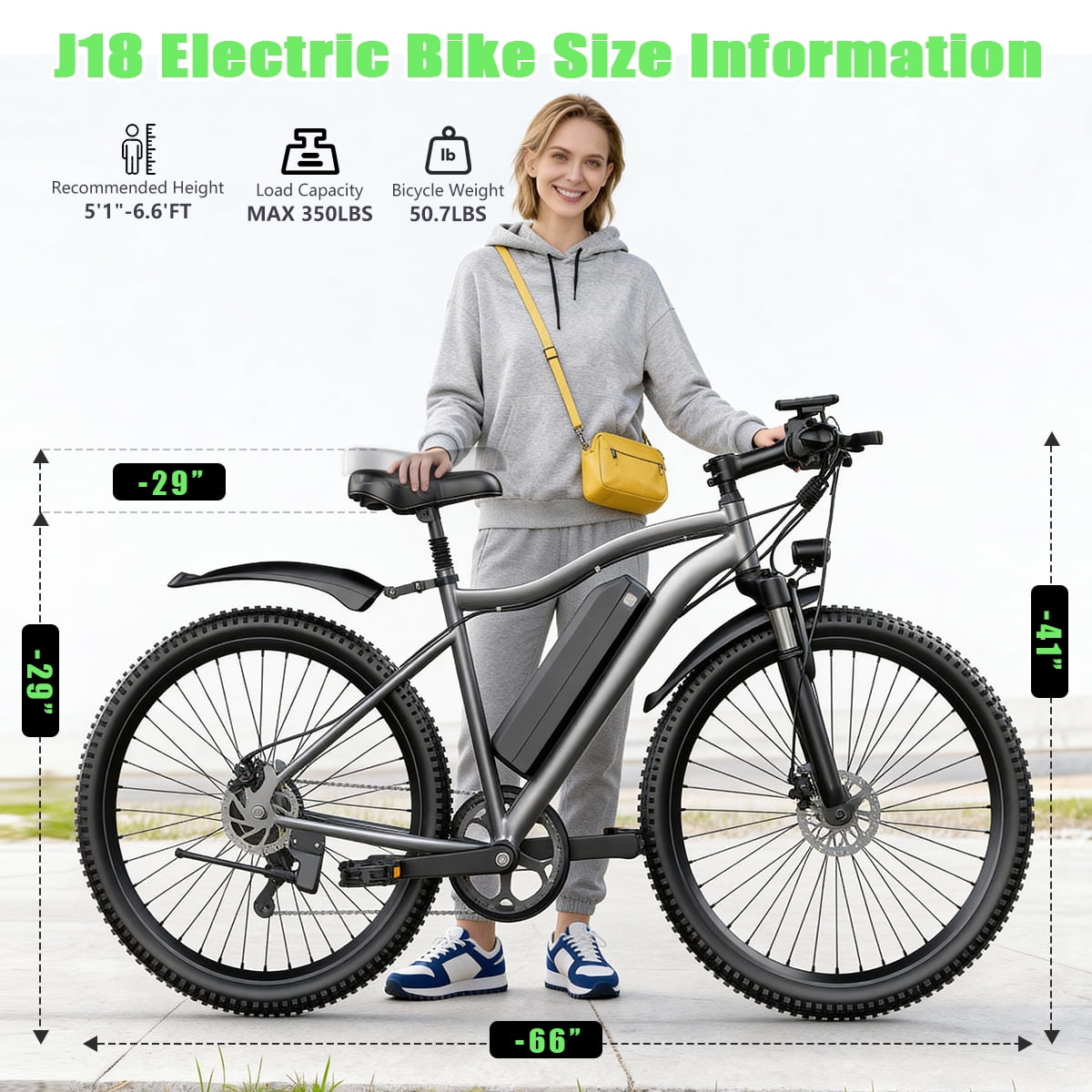 X-Koala Electric Mountain Bike for Adults, 1200W Peak Motor, 25MPH Commuter E-Bike with Removable Battery (Black, 26 in) 4y4qr