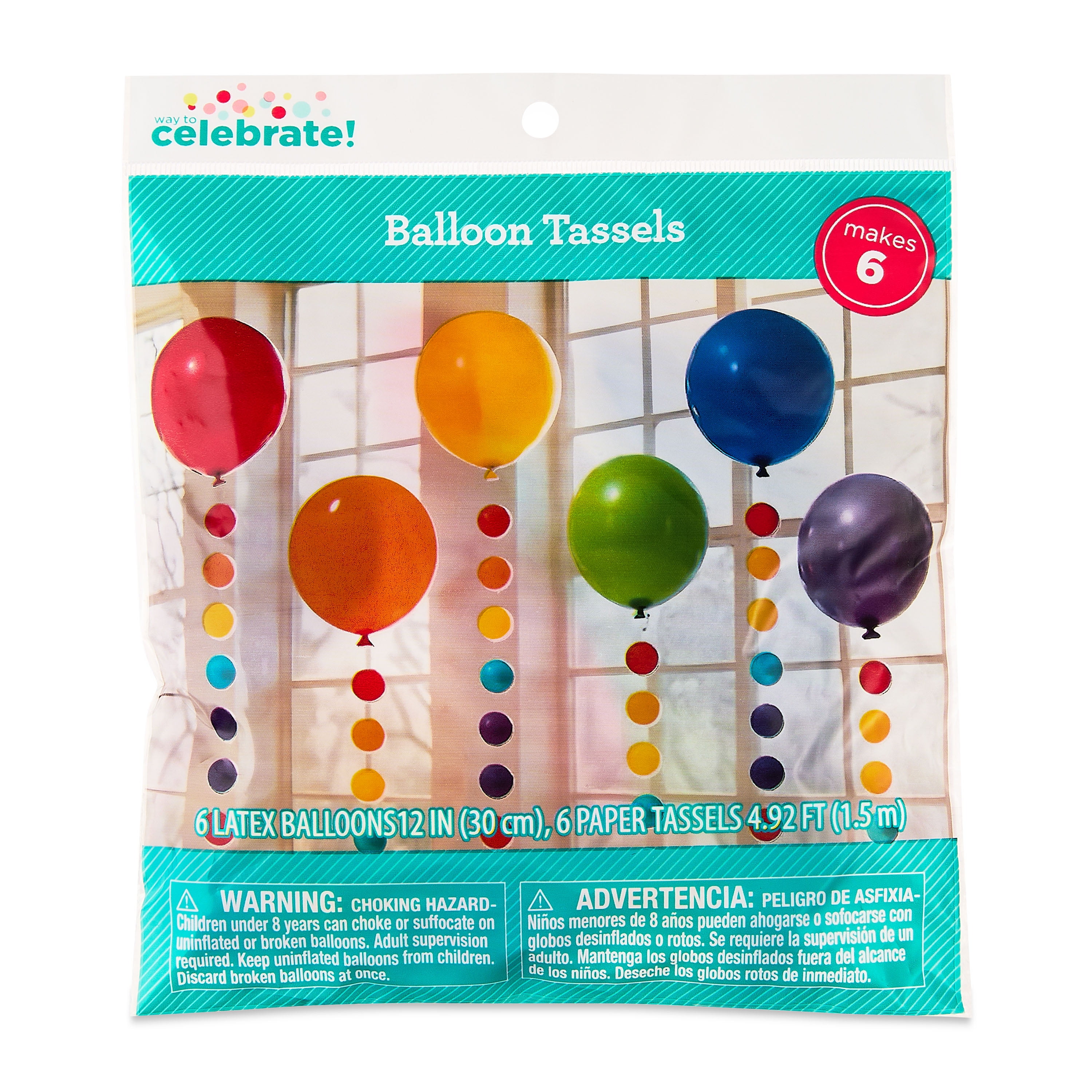 Way To Celebrate Latex Balloons and Tassels Party Decoration Set (Multicolor, 6 Count) 1ww3w