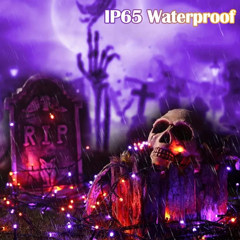 Purely Elizabeth 120 LED Halloween Solar String Lights Outdoor Garden Party Decor (Orange and Purple, 40 ft) g3ag3