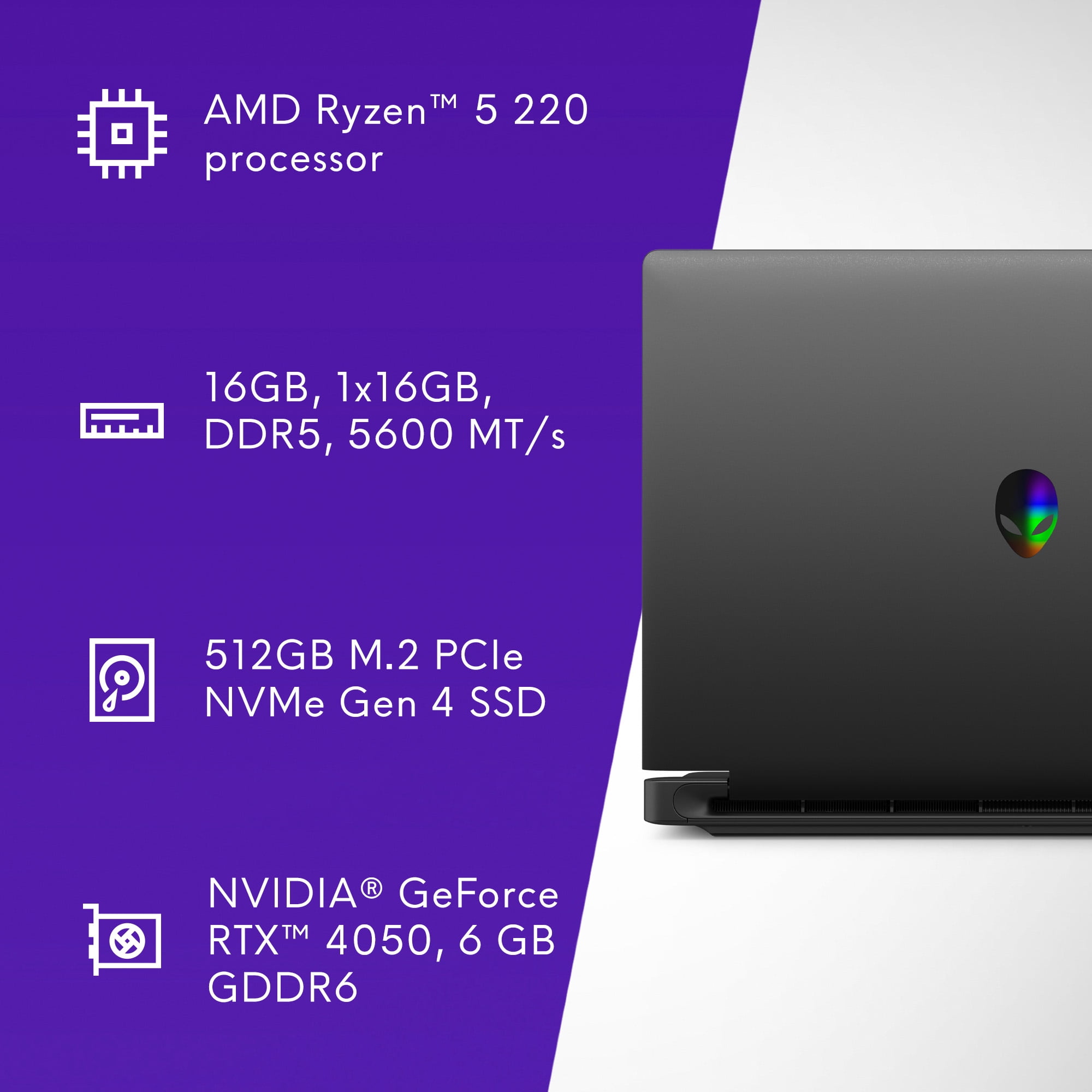 Alienware 15.3 in Gaming Laptop, AMD Ryzen 5, NVIDIA GeForce RTX 4050, 16GB DDR5 RAM, 512GB SSD, 165Hz WUXGA Display (Black) ifph1
