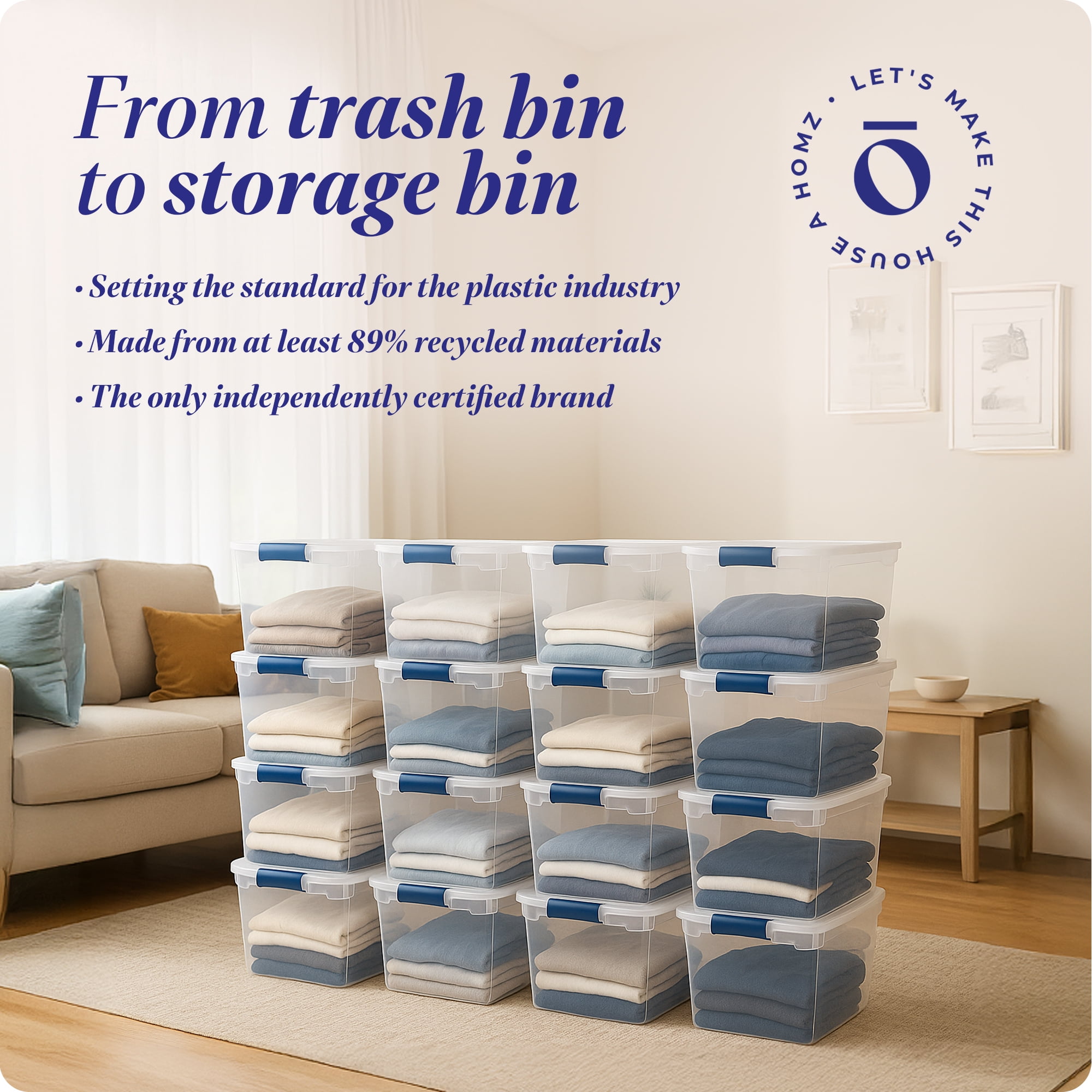 Homz Heavy Duty Stackable Storage Containers with Latching Lids (Clear, 31 Quart, 16 Pack) yheq9