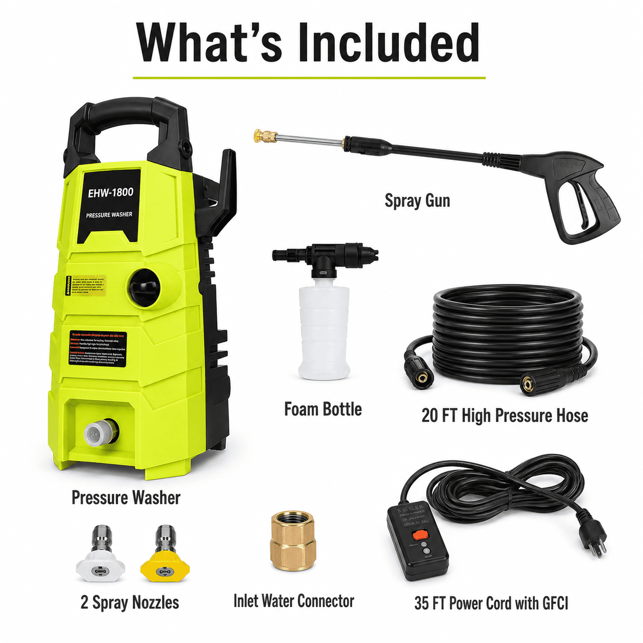 KBOROVER Electric Pressure Washer 1800 PSI 1.6 GPM, Portable Power Washer with 20 ft Hose and Foam Cannon (1800 PSI) gx8ux