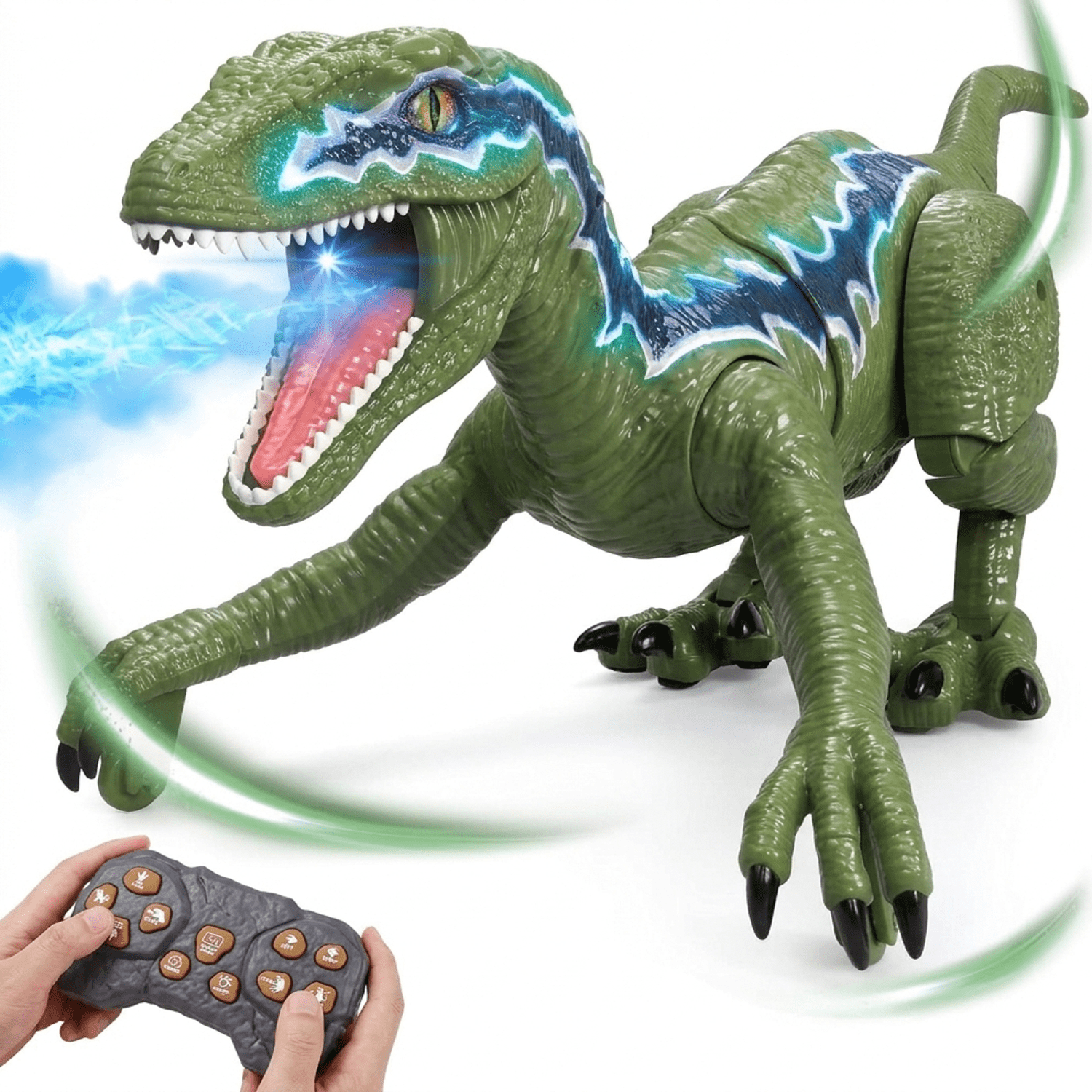 XINGLUKE Remote Control T-Rex Dinosaur Toy, Walking RC Robot with LED Lights and Mist Spray (Green, 12 in) g3l9o