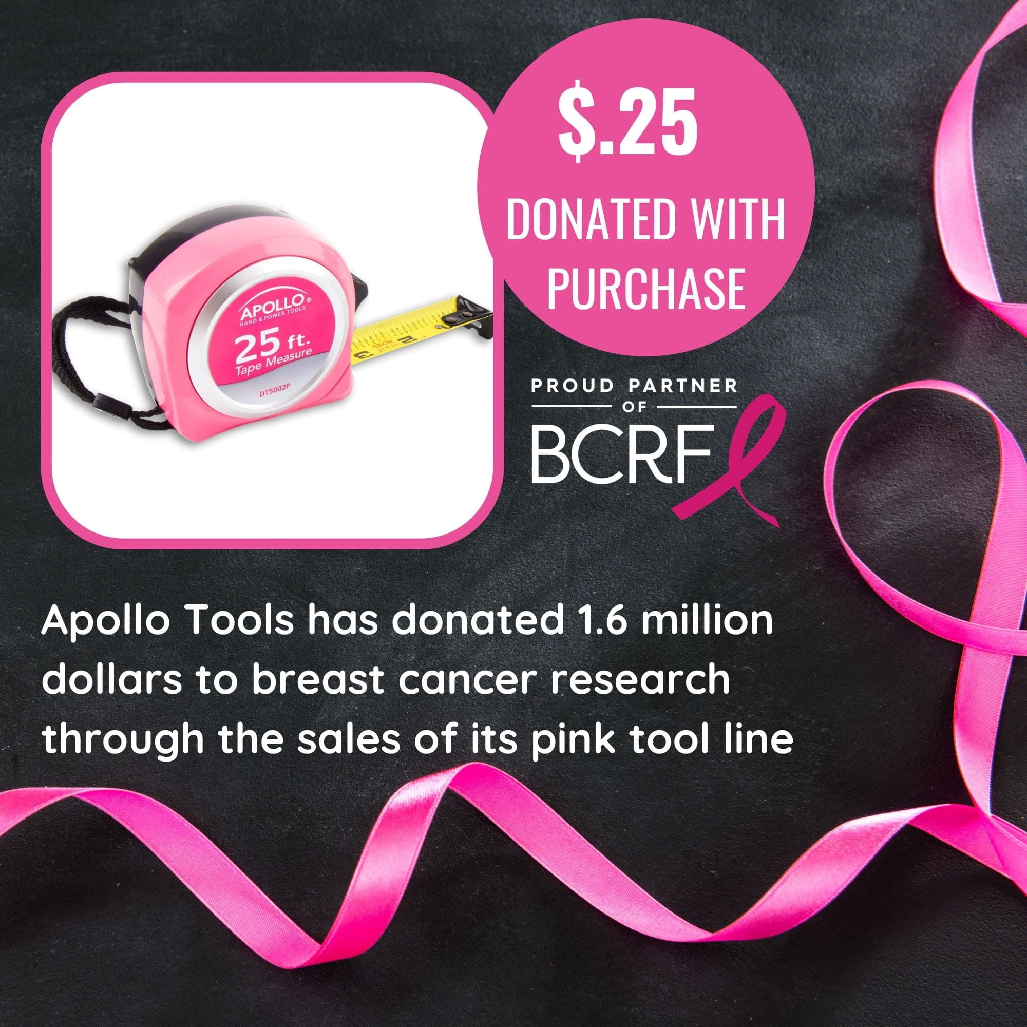 Apollo Tools 25 ft. Tape Measure Heavy-Duty Retractable Measuring Tool (Pink, 25 ft.) 0z5ke