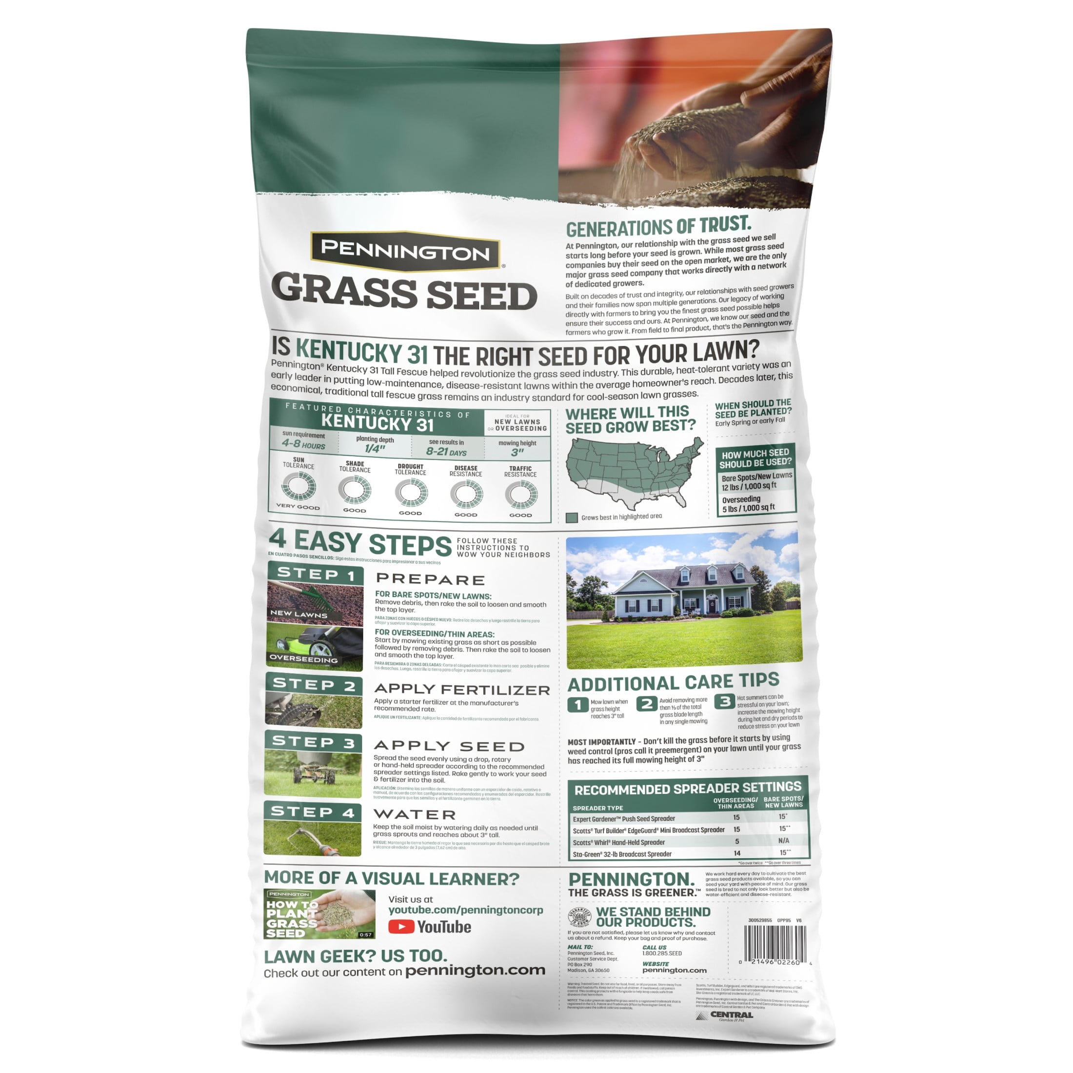 Pennington Kentucky 31 Tall Fescue Grass Seed Mix for Durable Lawns (Sun to Partial Shade, 20 lb) y5lrp