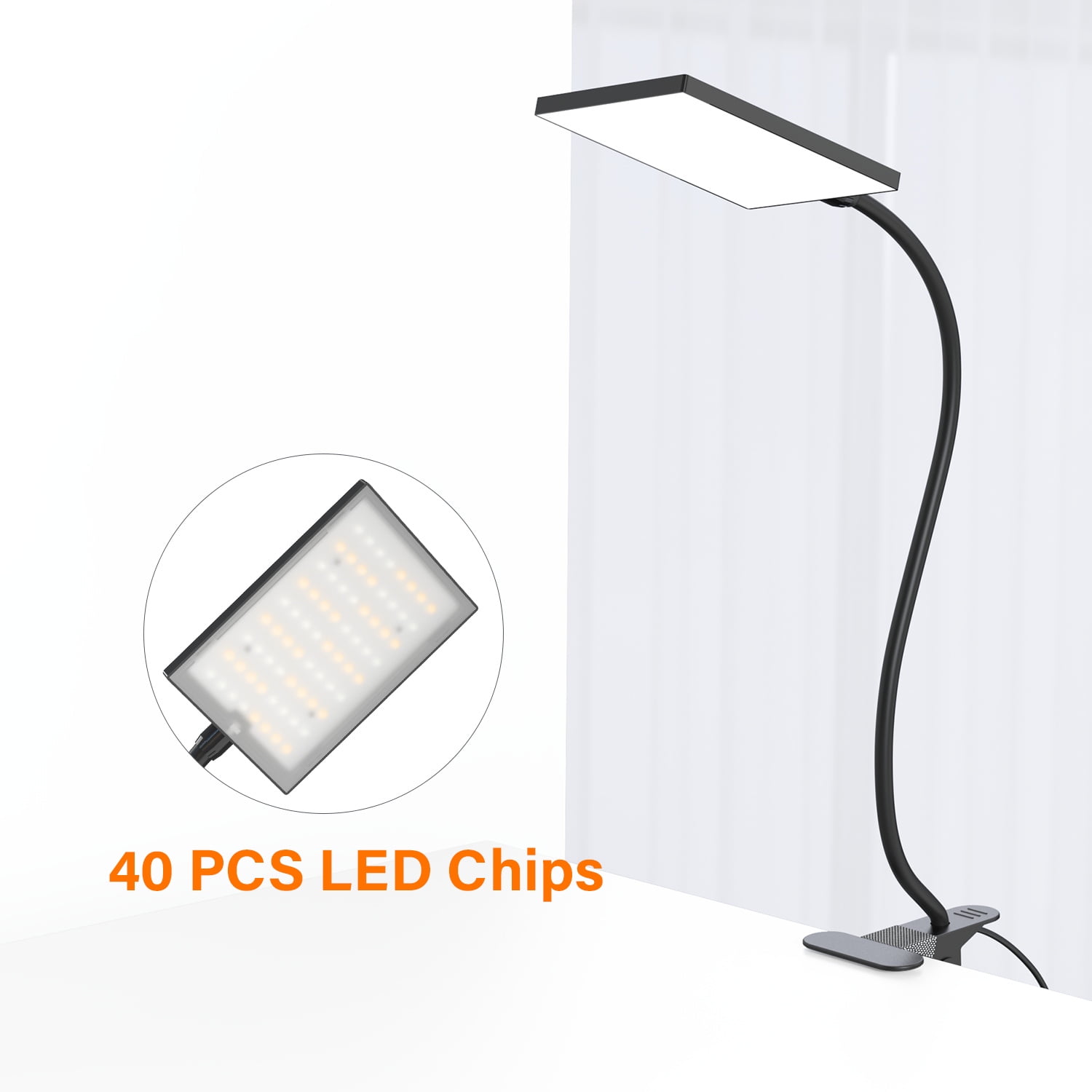 Aiibe LED Desk Lamp with Clamp, Dimmable Reading Light, 3 Color Modes & 11 Brightness Levels, Flexible Gooseneck (Black, 5W) 3kdzz
