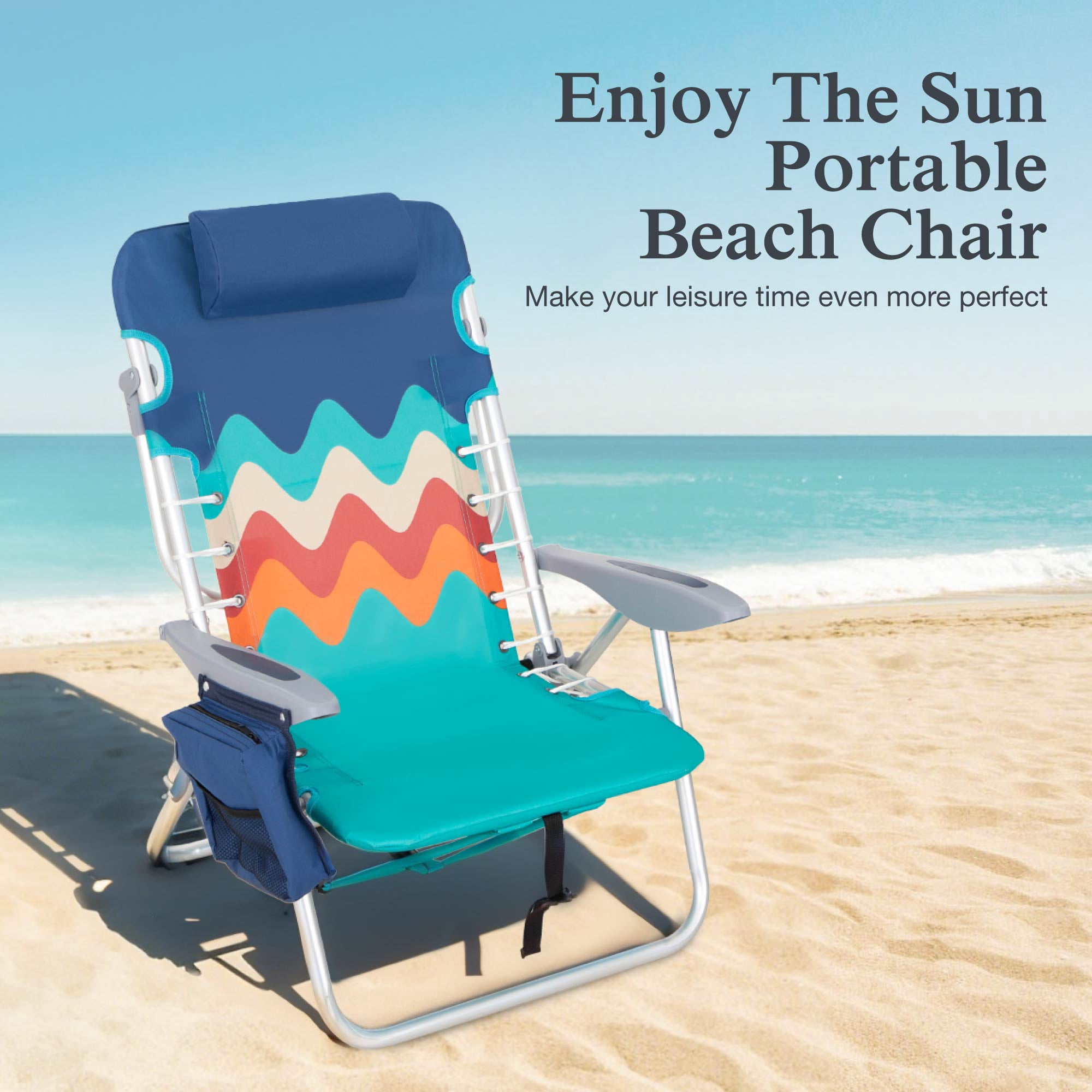 Sophia & William 2 Pack Folding Beach Chairs with 4 Adjustable Positions and Cooler Bag (Blue, 250 lb Capacity) pp1ar