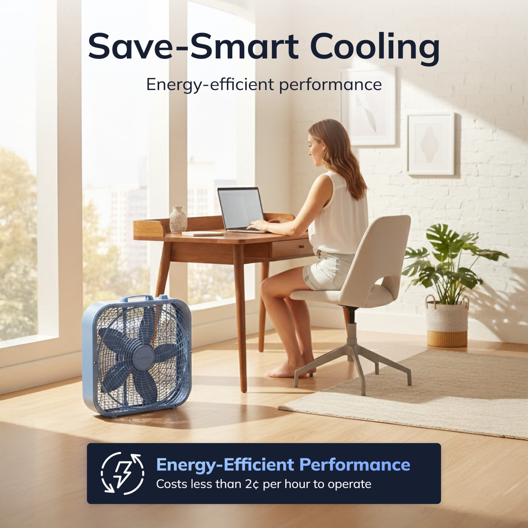 Lasko 20 in Cool Colors Classic Box Fan, Portable Floor or Window Cooling Fan with 3 Speeds (Laguna Blue, 20 in) f4r3m