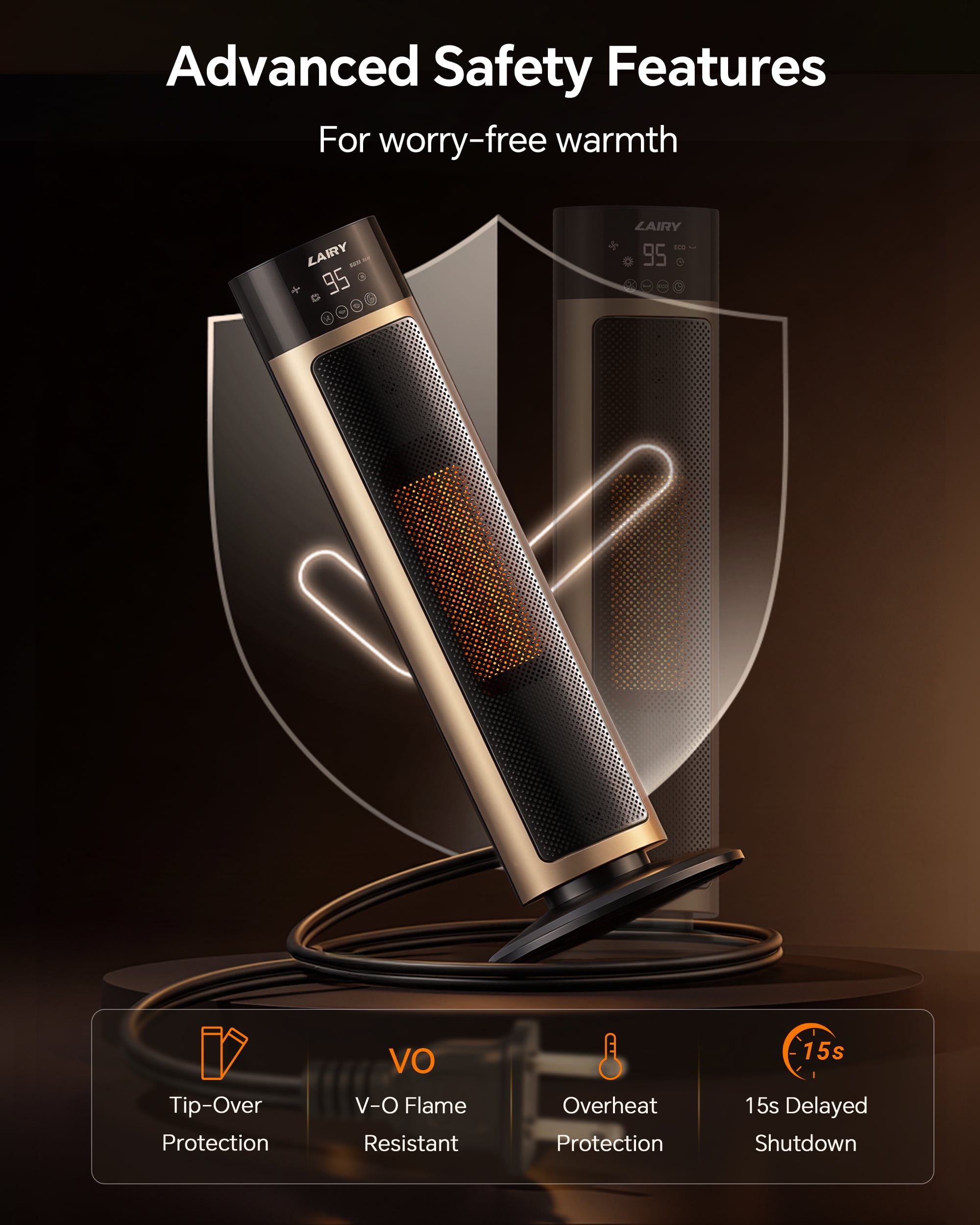 Lairy 1500W Electric Tower Space Heater with Remote and Adjustable Thermostat (Black, 24 in) i73d6