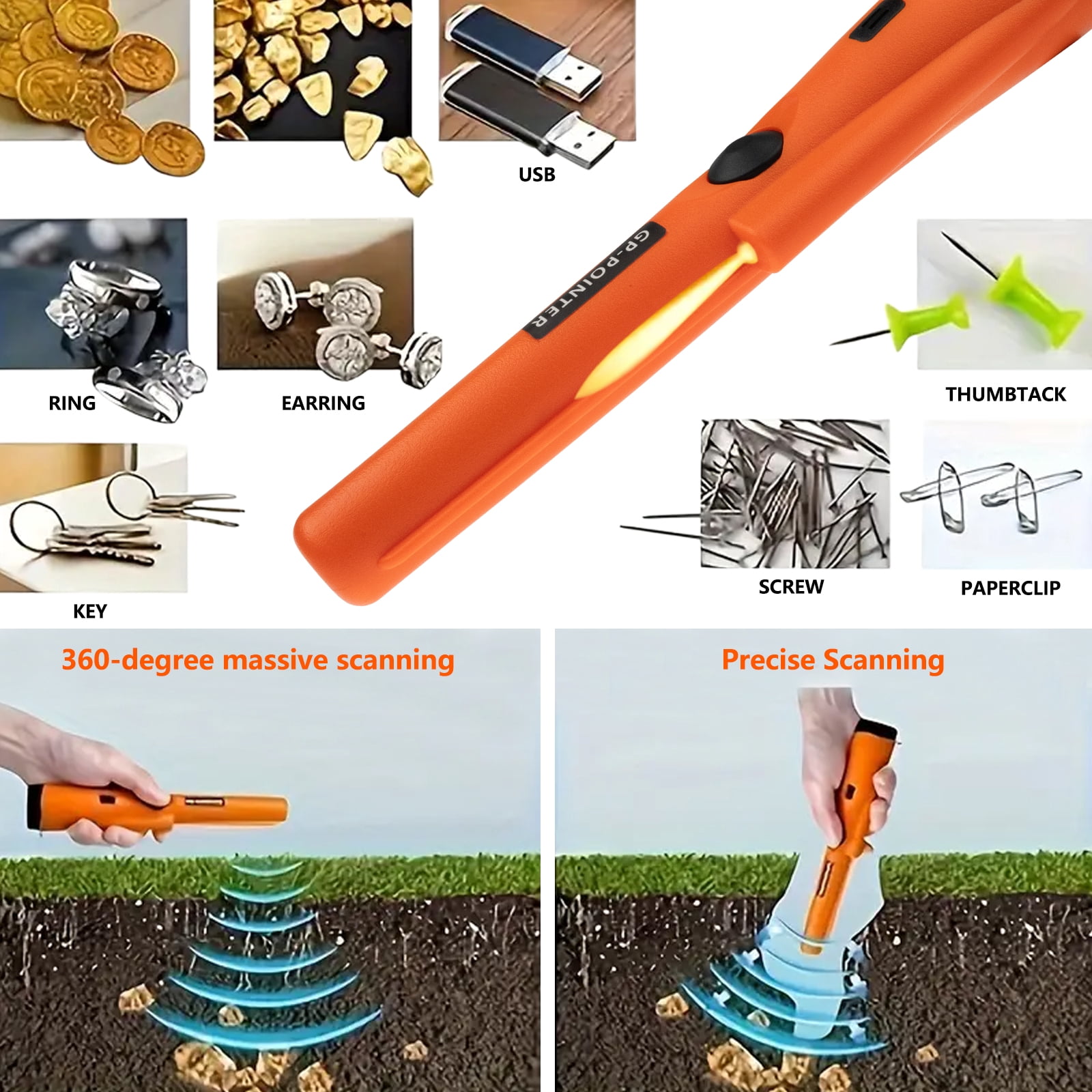 JAMCORAX Metal Detector Pinpointer Handheld Wand (Orange, 9.1 in) qxw8r