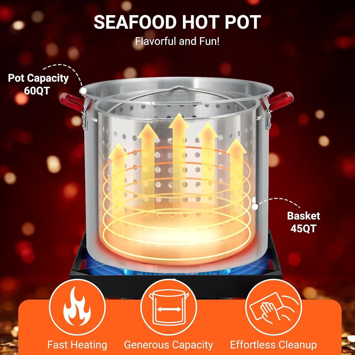 Bayou Classic 60-Quart Aluminum Seafood Boil Pot Kit with High-Pressure Propane Jet Burner and Strainer (60 Quart) s25lk